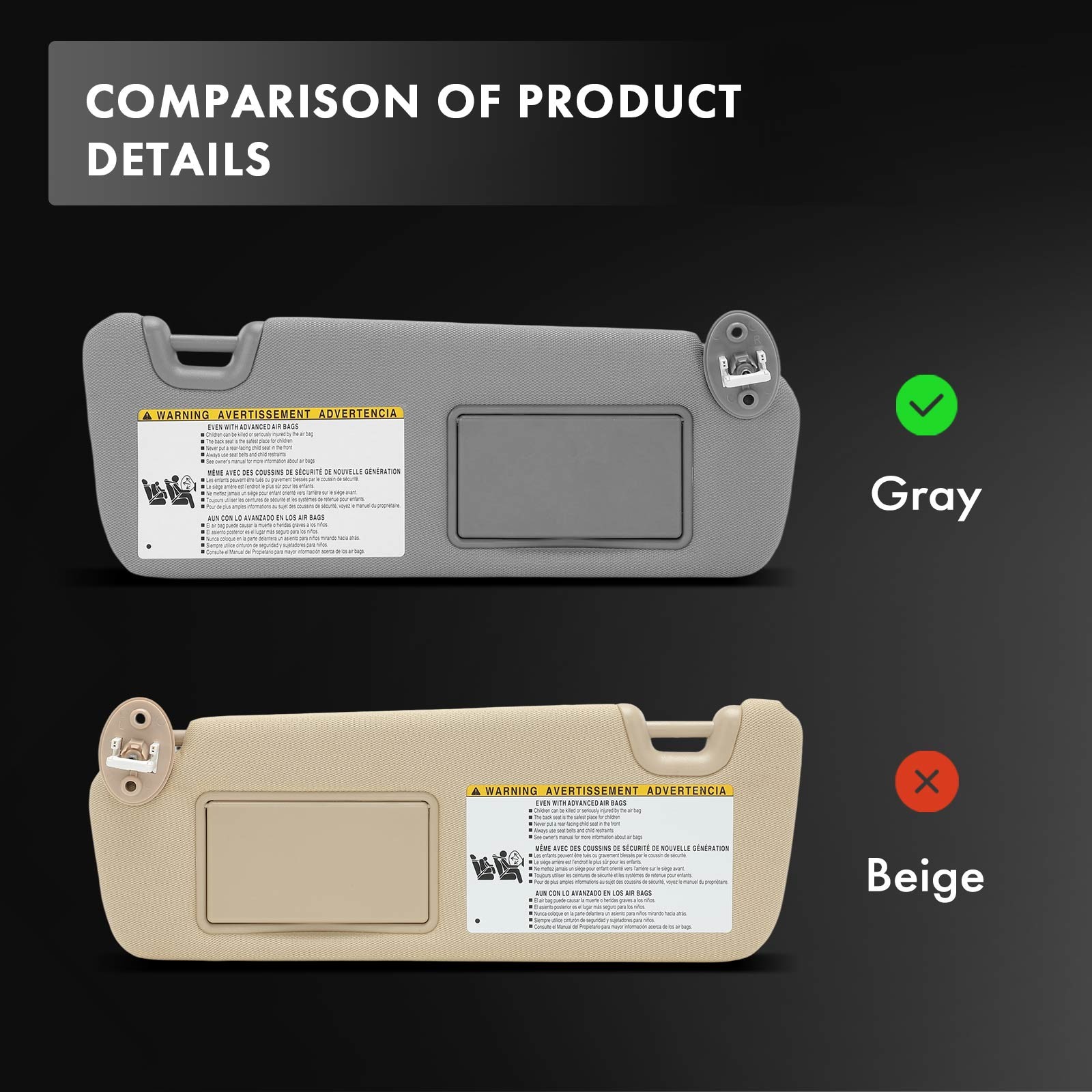 Gray Left Driver Sun Visor with Mirror & Light for Toyota Highlander 2014-2019