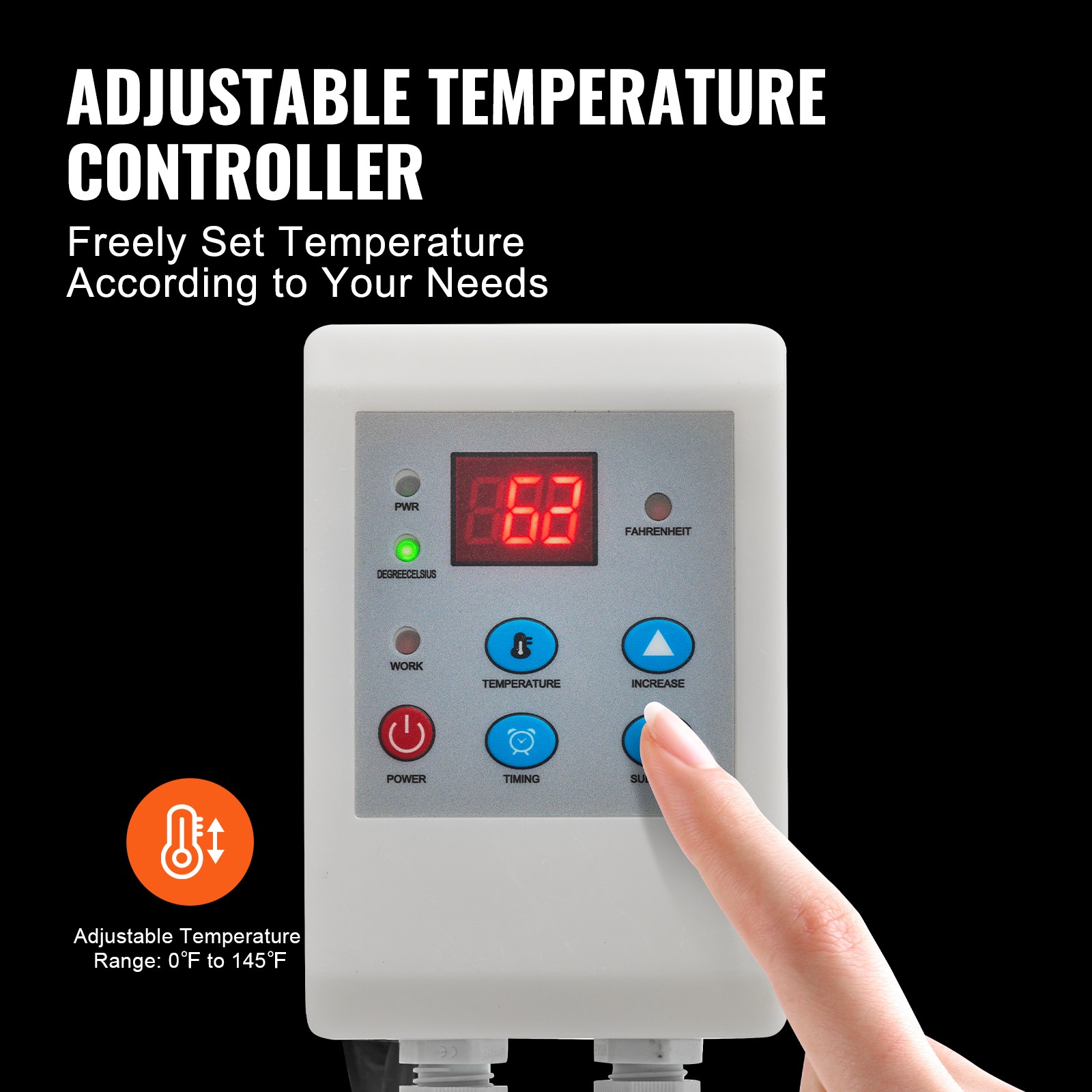 55 Gal Metal Drum Heater 1300W 0-145℉ Adjustable w/ Independent Thermostat