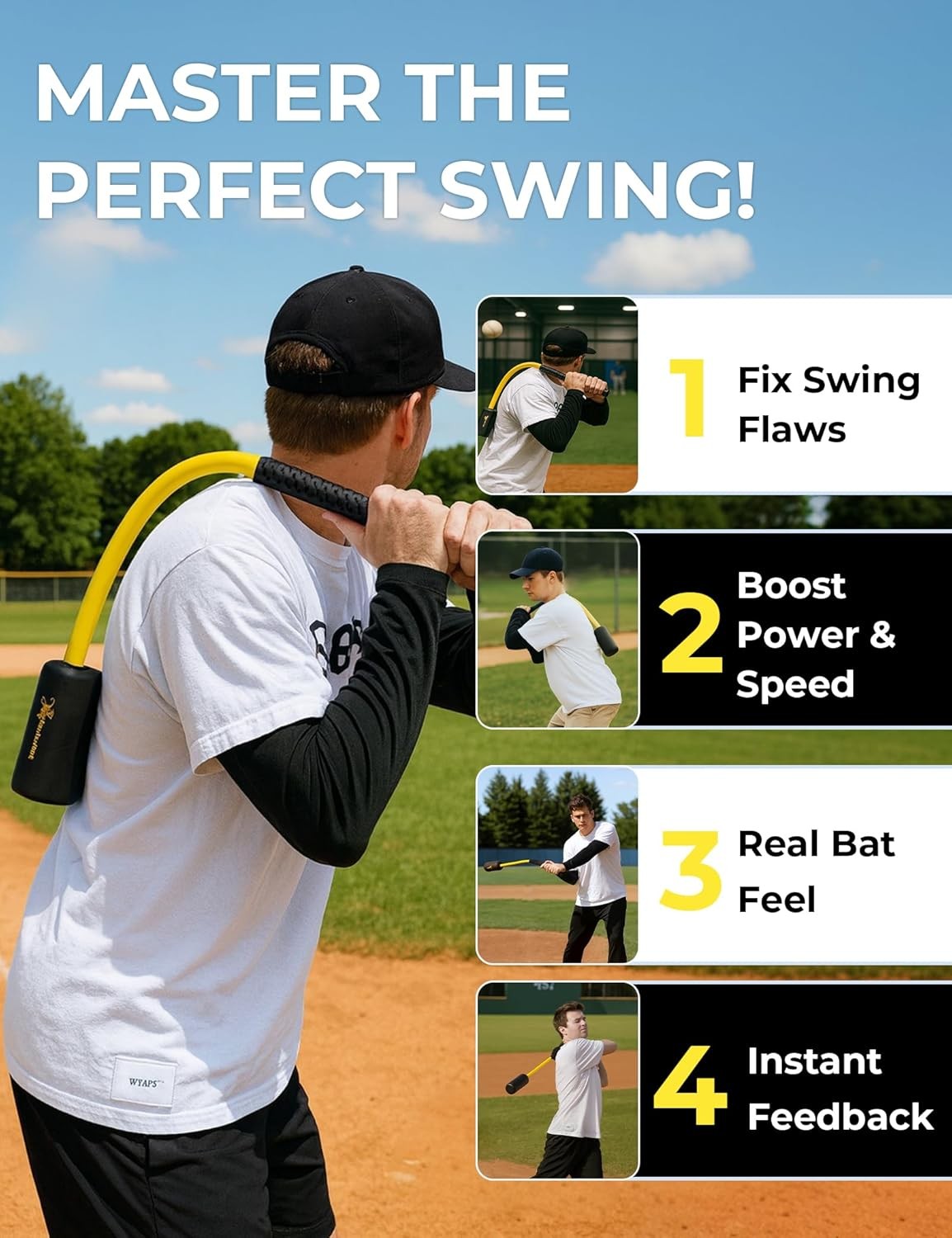 Baseball Softball Rope Swing Trainer - High-Density Foam Bat for Real Swing Feel