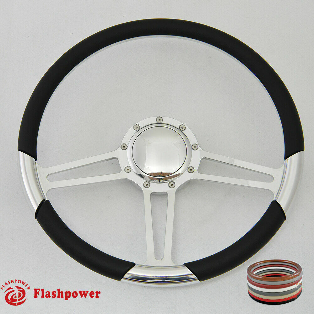 15.5" Polished Billet Steering Wheel Black Half Wrap Firebird Chevy