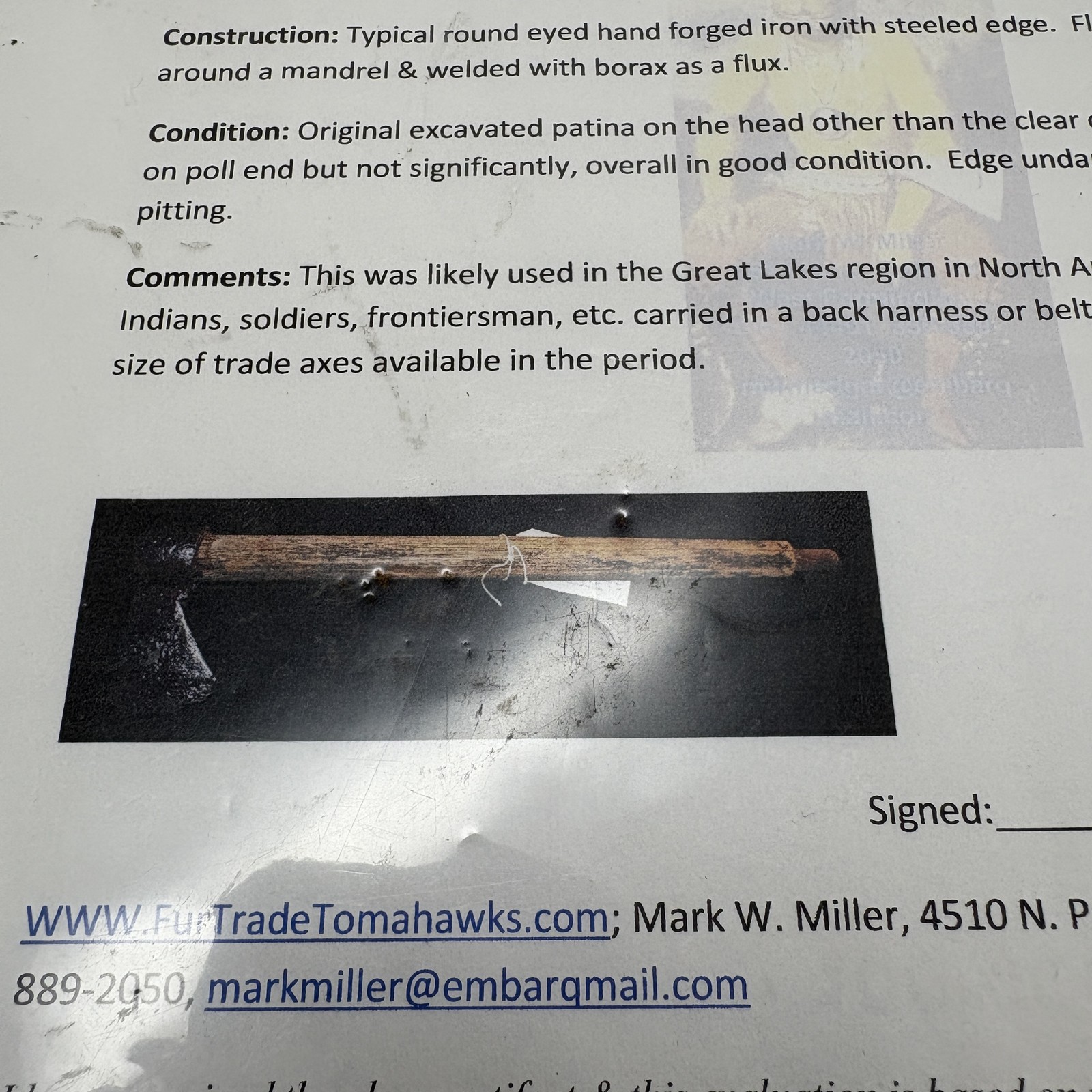 Antique Native American Tomahawk Trade Axe Hand Forged 18in Great Lakes Indian