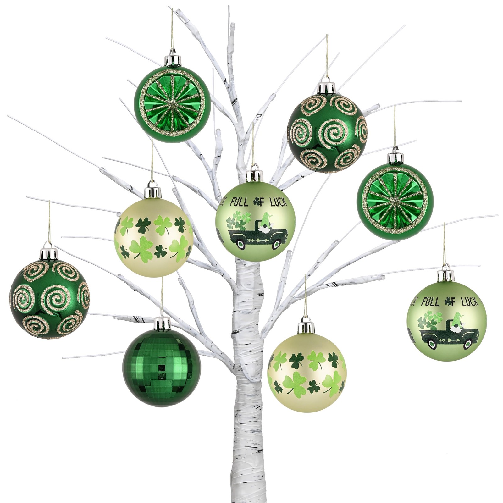 St Patricks Day Decorations Shamrock Tree Ornament Set, 9pcs 2.36inch Hanging...
