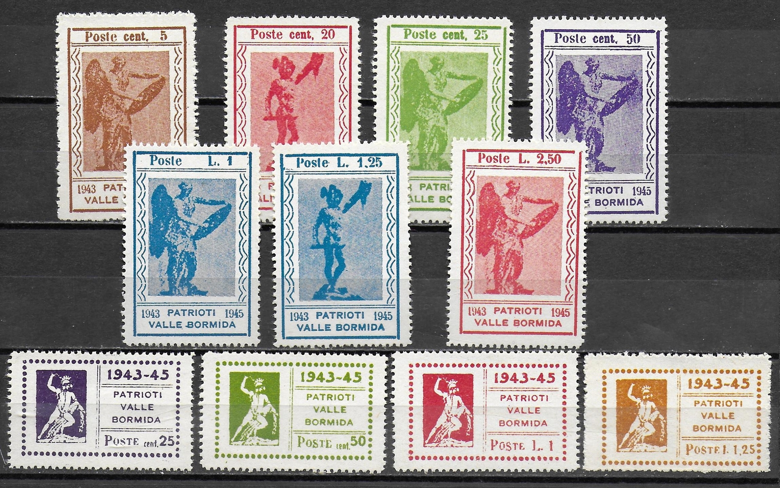 Italy stamps 1945 11 LOCAL stamps Patrioti Valle Bormida UNG VF