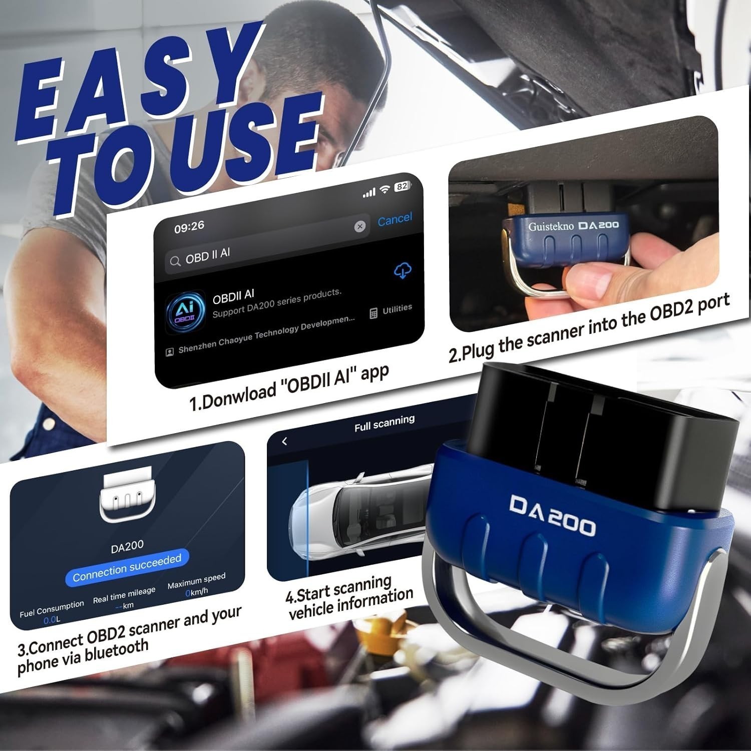 Bluetooth OBD2 Scanner Diagnostic Tool with AI Repair Guides Wireless w/Free APP