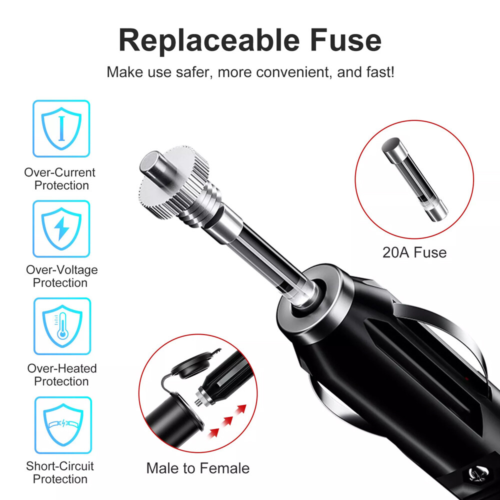 12V Car Cigarette Lighter Socket Extension Cord Cable Heavey Duty Adapter 13FT