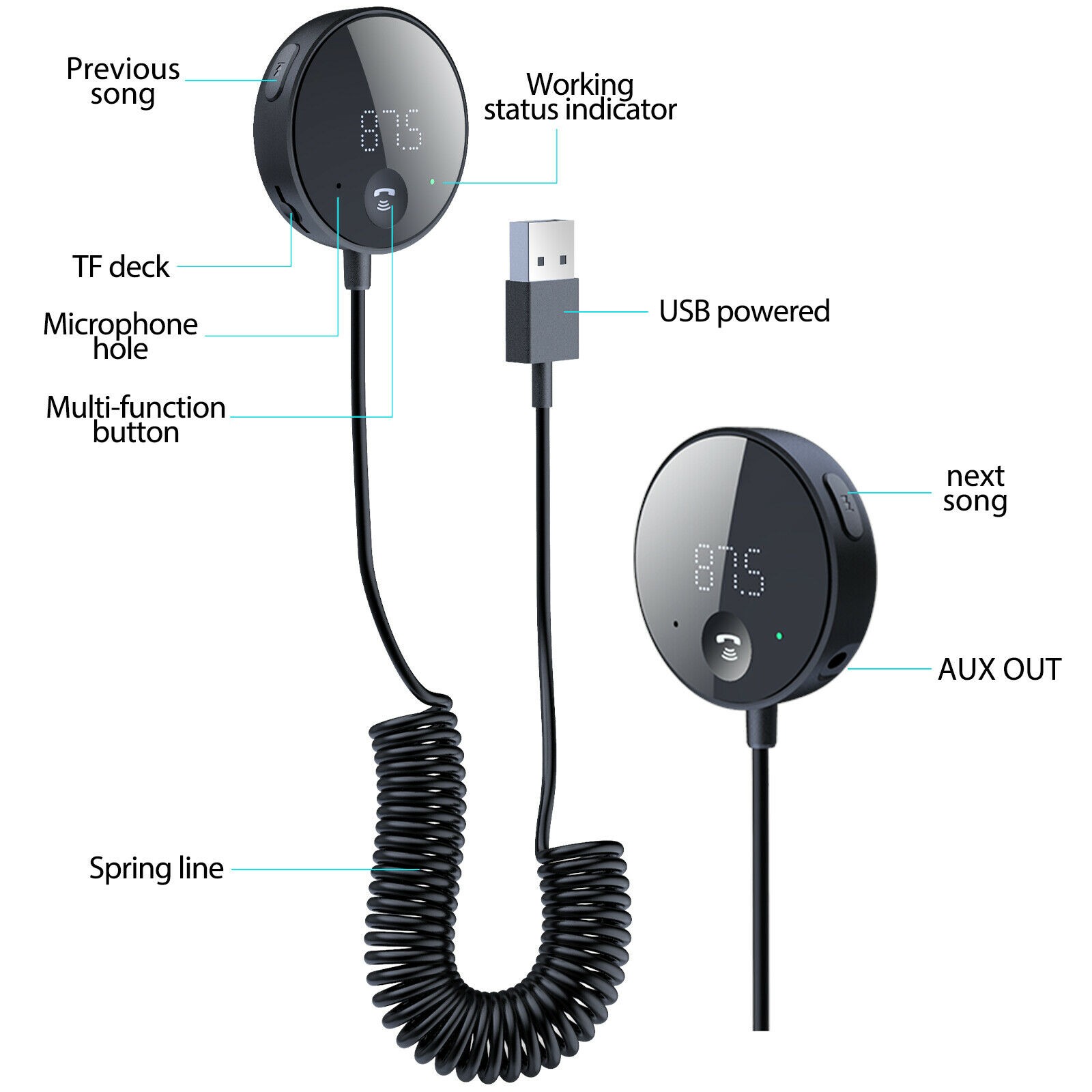 Plug&Play USB Bluetooth Wireless Car FM Transmitter Aux Stereo Audio Receiver D