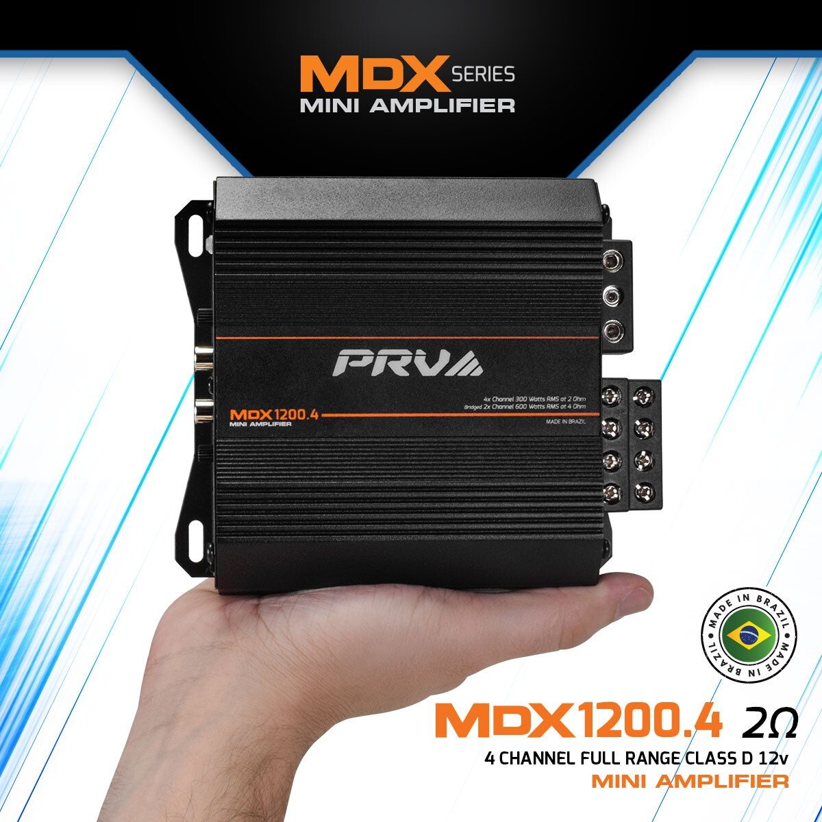 PRV MDX1200.4 2 Ohm Mini 4 Channel Amp 4x 300 Watts Compact Car Audio Amplifier