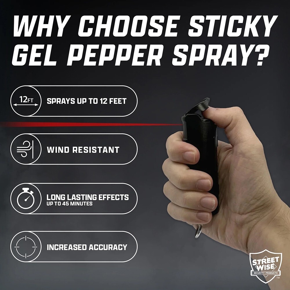 Streetwise STICKY GEL Pepper Spray 3-Pack Keychain Self Defense