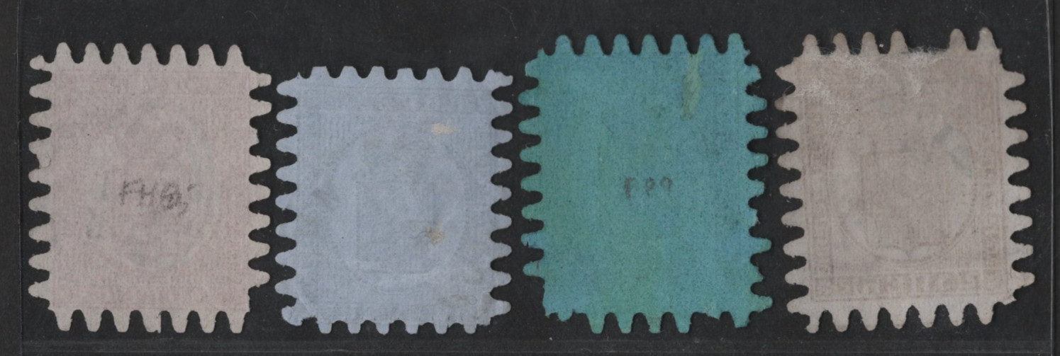FINLAND 1866 FIRST ISSUES SCOTT #6-7, 9-10 NEAT SERPENTINE ROULETTE