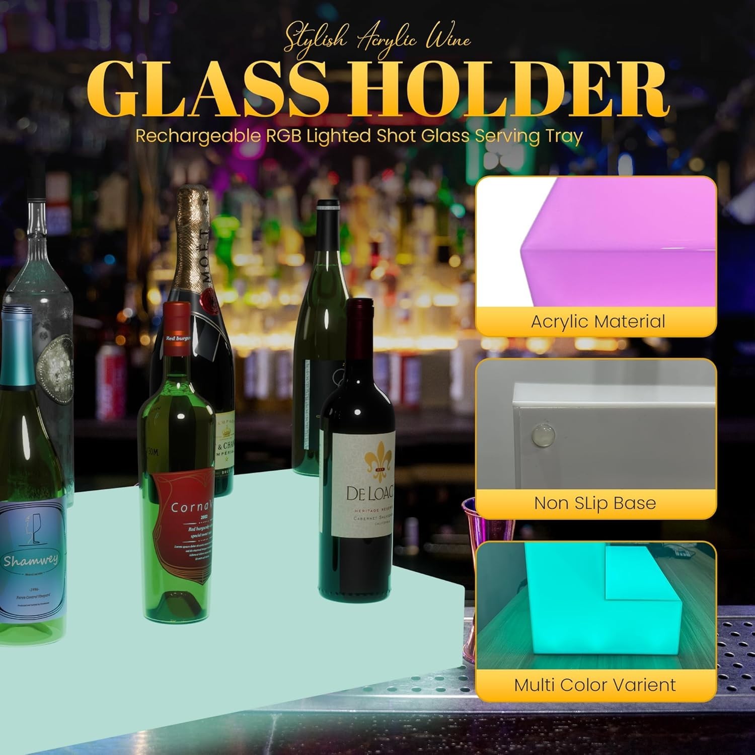 2 Step LED Lighted Shelves Liquor Bar Bottle Display Shelf with Remote Control