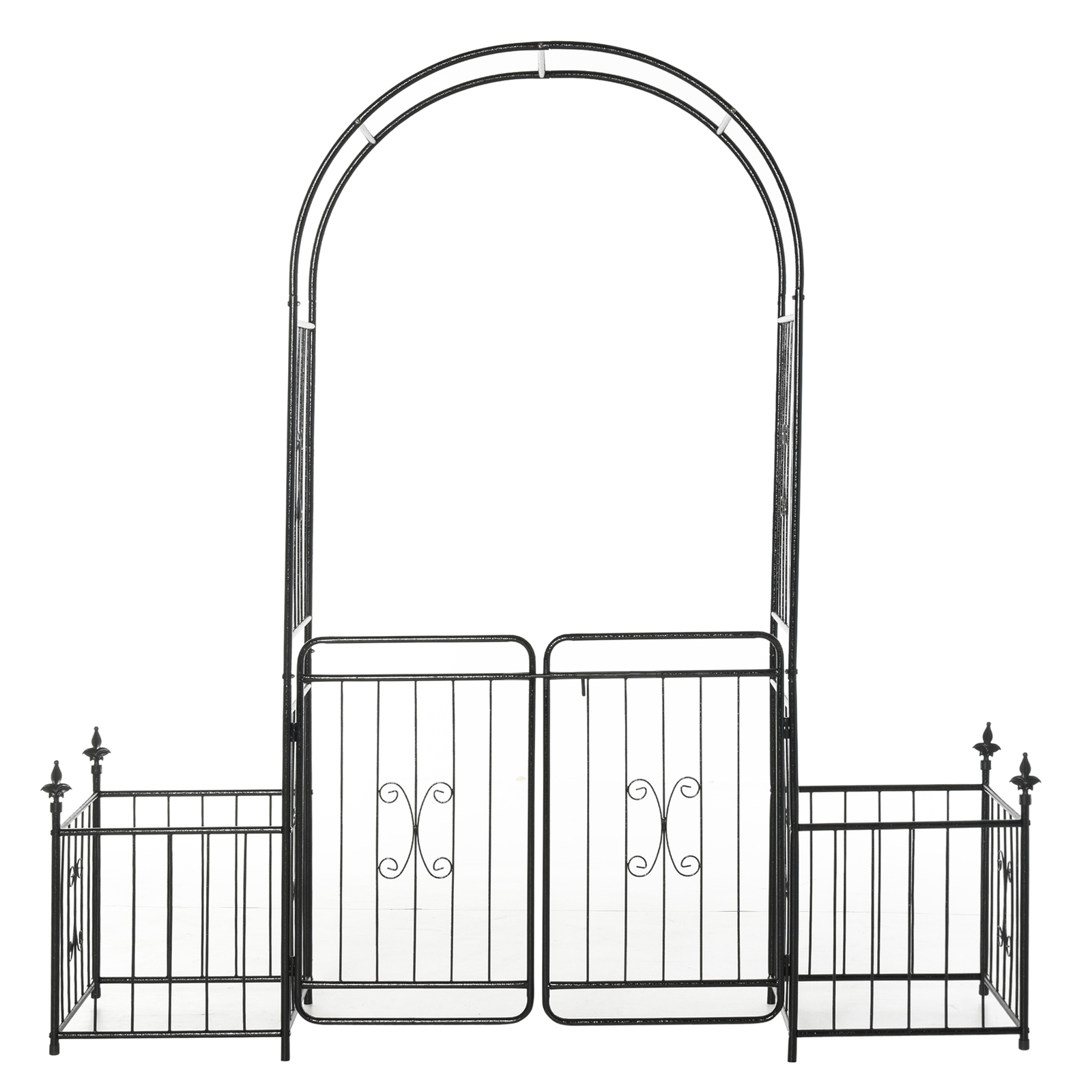 Outdoor Decorative Steel Backyard Gate & Trellis w/ Two Door Design & Scrollwork