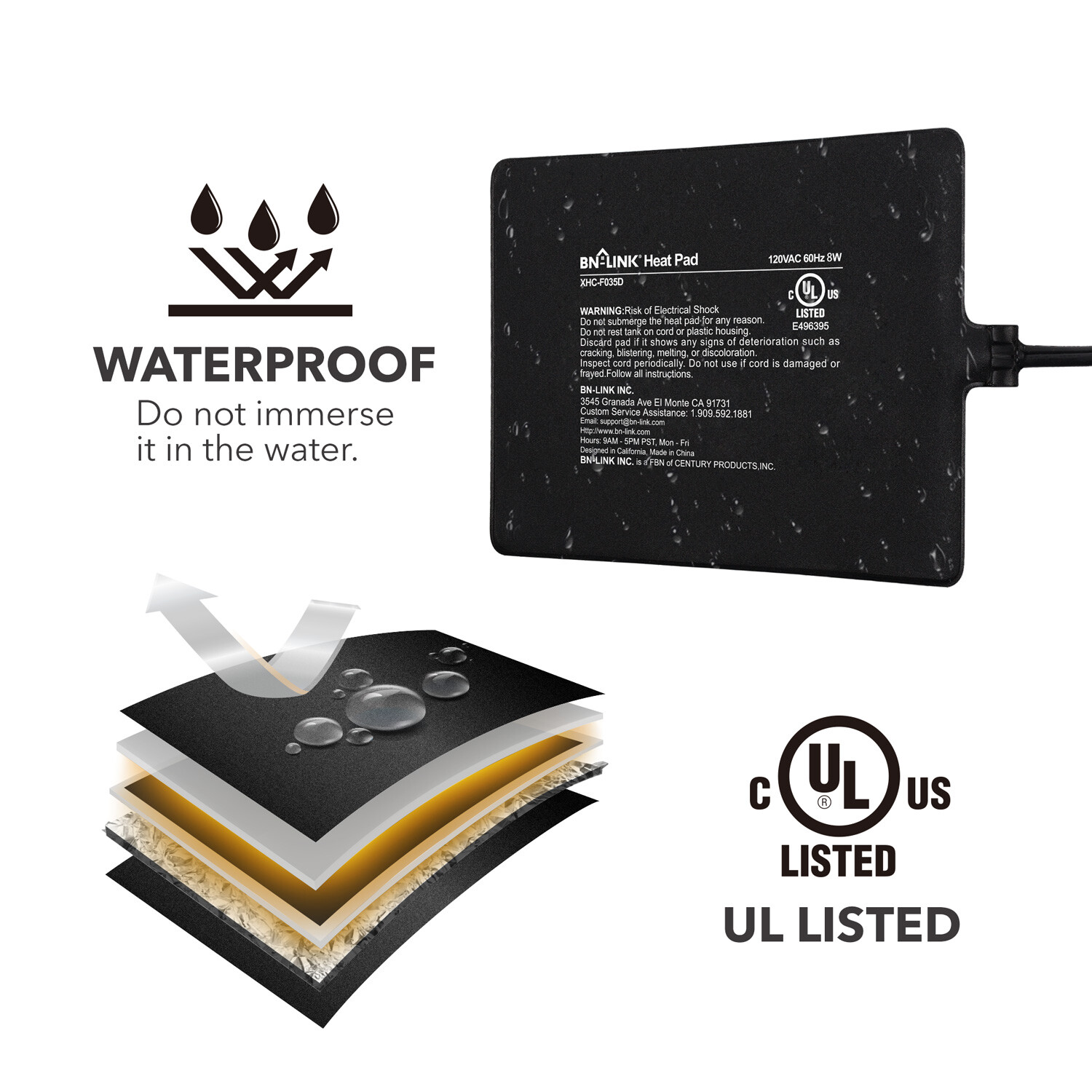 BN-LINK Reptile Heat Mat Under Tank Heater Terrarium Warmer Heating Pad For Pets