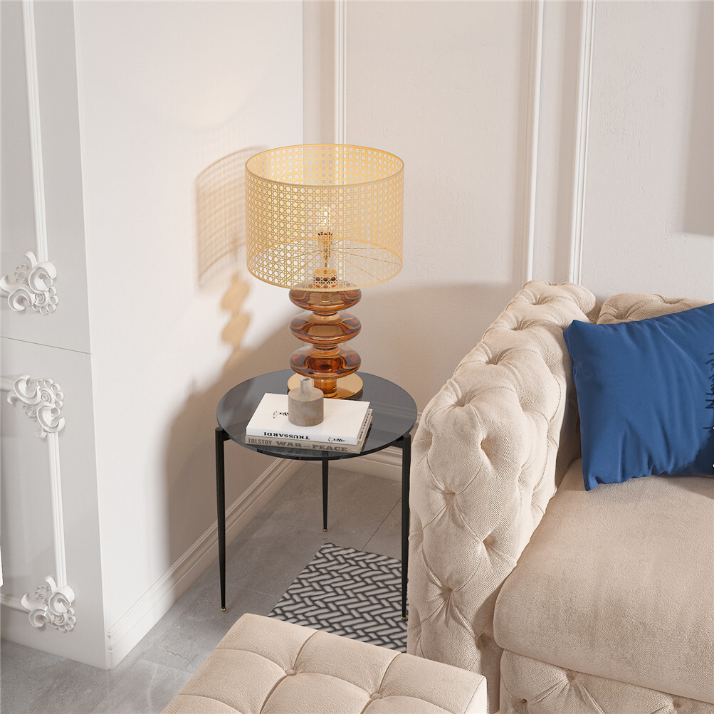 2 Size Modern Art Glass Top Coffee Table Round End Table Sofa Side Accent Tables