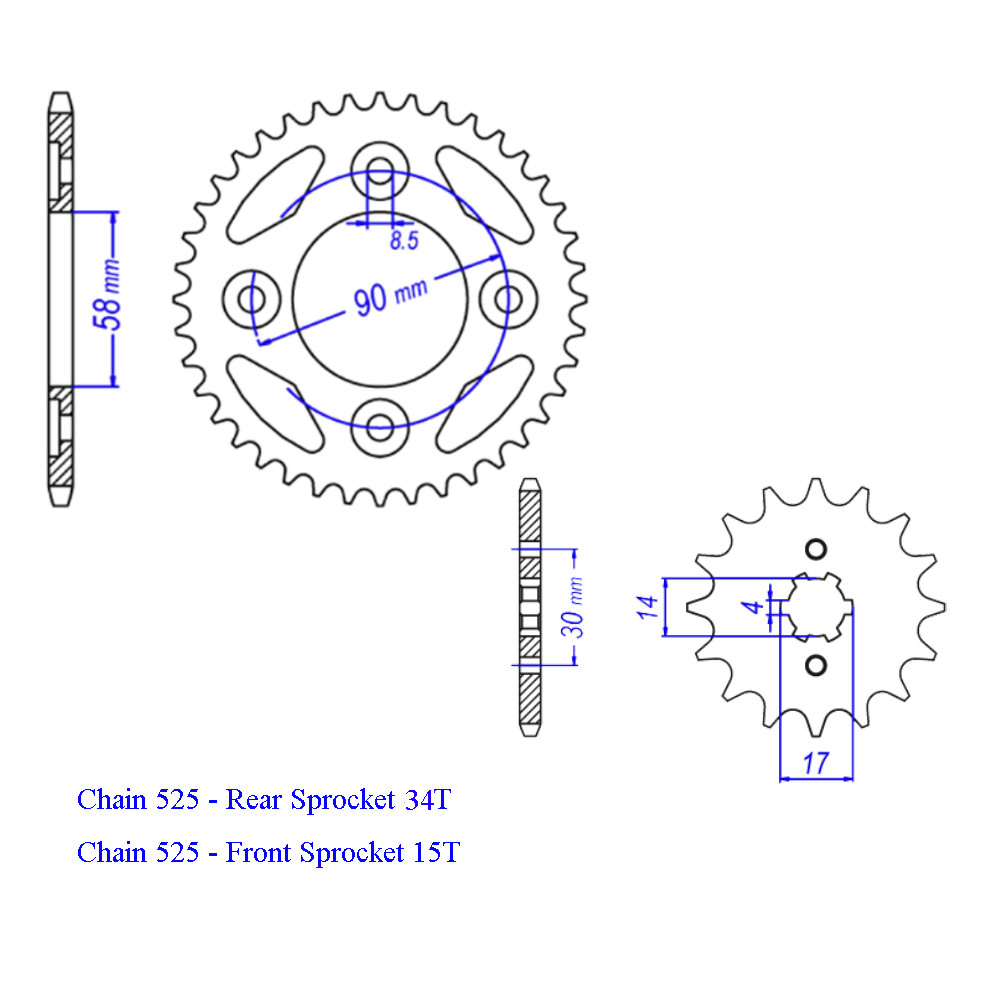 Black Drive Chain and Front Rear Sprockets kit for HONDA MSX125 GROM 125 13-24