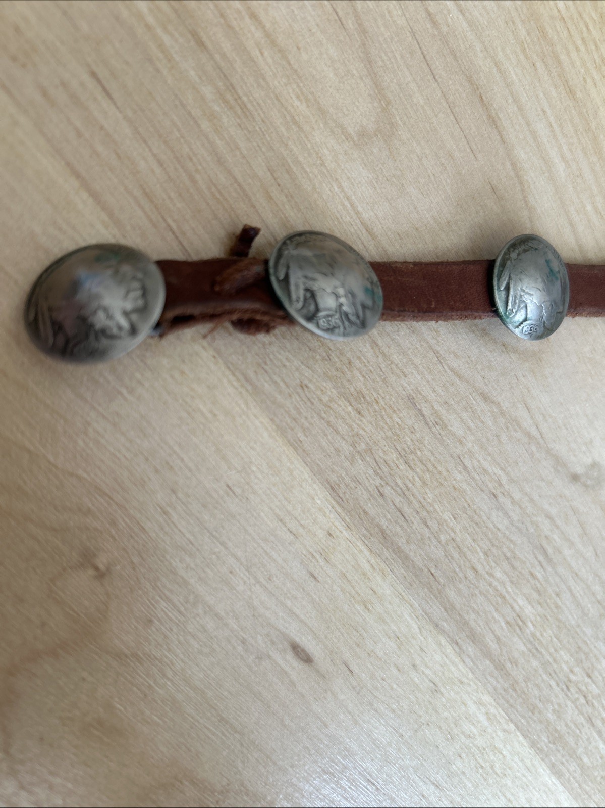 Vintage Buffalo Nickel And Leather Indian Concho Hatband