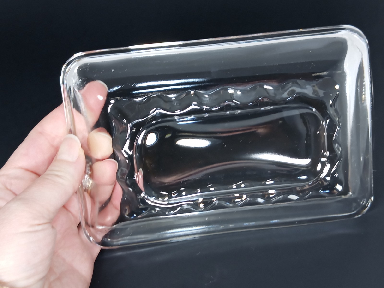 VTG Glass Bar Soap Dish Think Scallop Edges Heavy Solid Fluted Paperweight