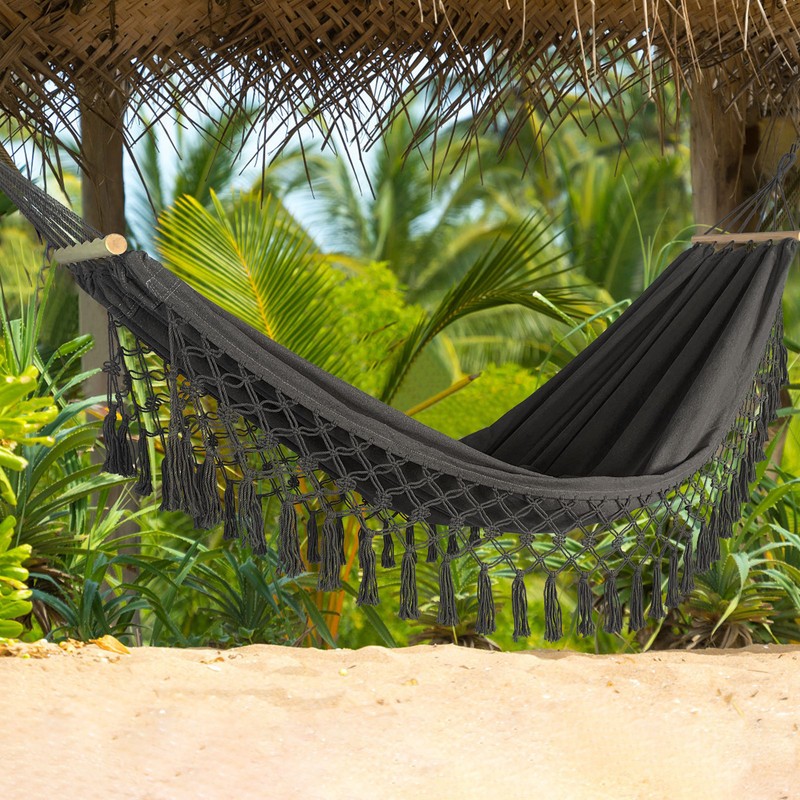 Portable Hammock with Tassels Bohemian Hammock Canvas Carry Bag for Outdoor