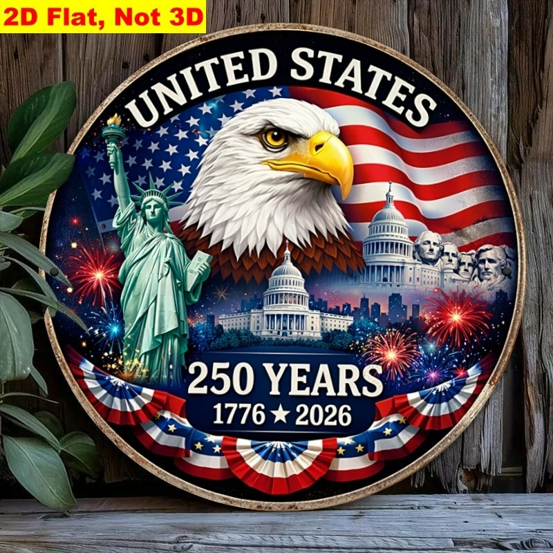 American Bicentennial Plus 50 Metal Sign Patriotic Eagle & Landmarks Wall Art