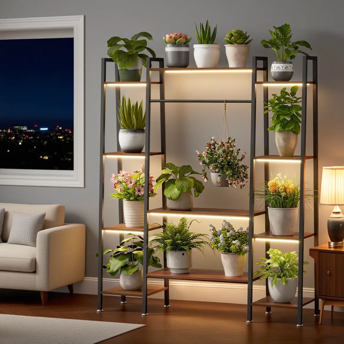 11 Tiers Plant Stand Holder Shelf with Grow Lights Tall Plant Display Rack Metal