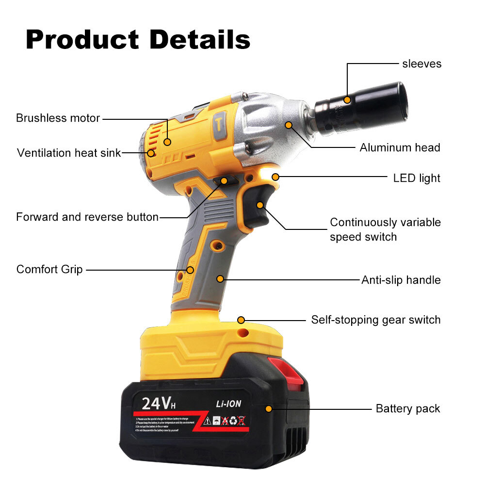 3 IN 1 Cordless Electric Impact Wrench Gun Power Drill Kit 12000RPM w/ 2 Battery