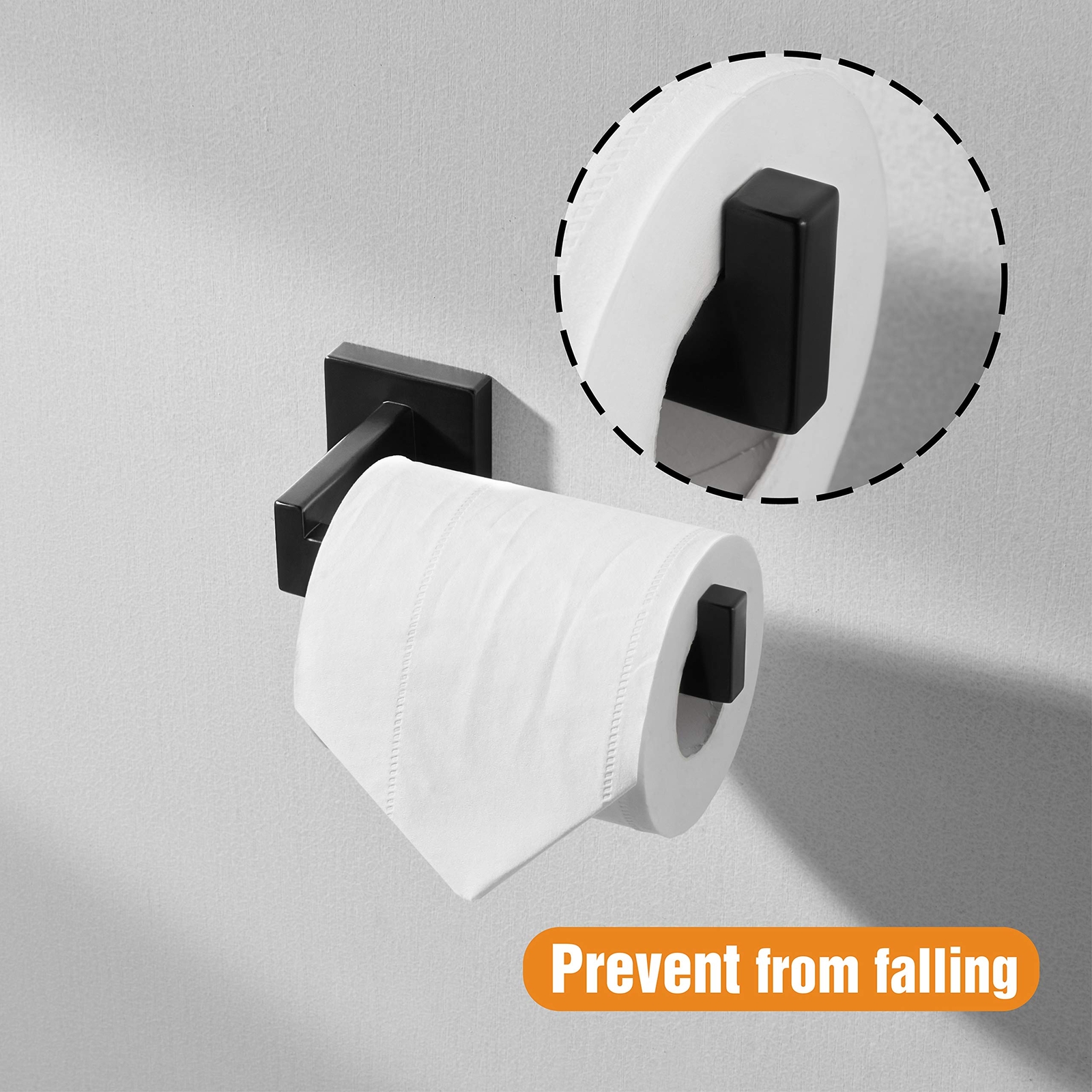 Matte Black Toilet Paper Holder Wall Mount Premium 304 Stainless Steel Square To