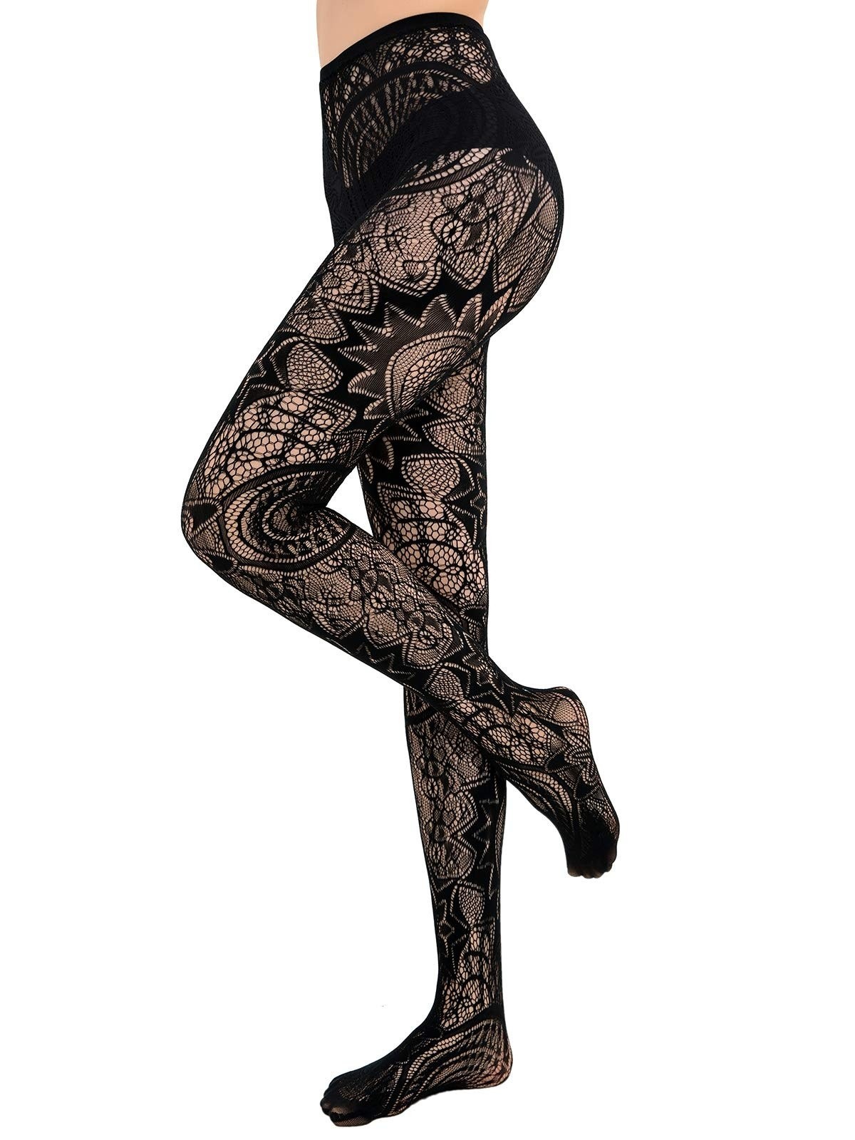 GOTHIC MANDALA PATTERN LACE KNIT TATTOO FISHNET PANTYHOSE BLACK STOCKINGS TIGHTS