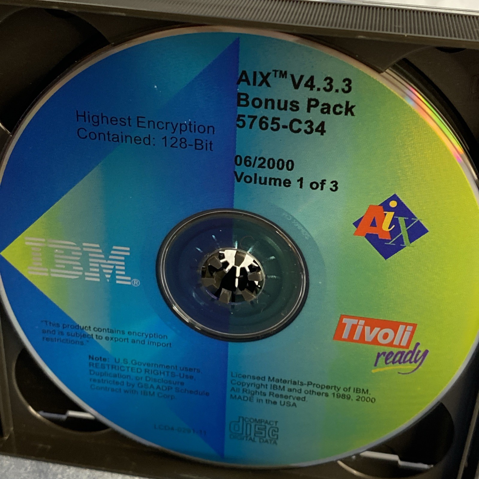 UNUSED! IBM AIX V4 Bonus Pack 3 Disc CD Software 5765-C34 with DB2 UDB V7.1