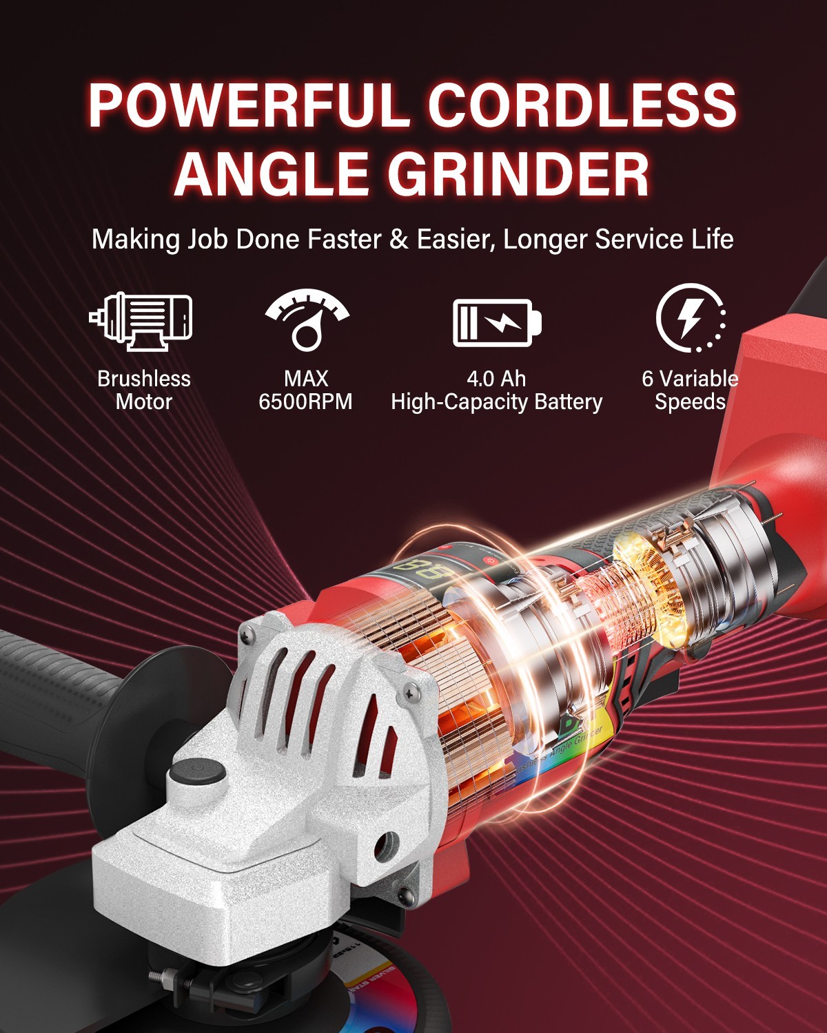 Cordless 4-1/2 Power Angle Grinder for Dewalt 20V Max Battery Brushless 9500 RPM