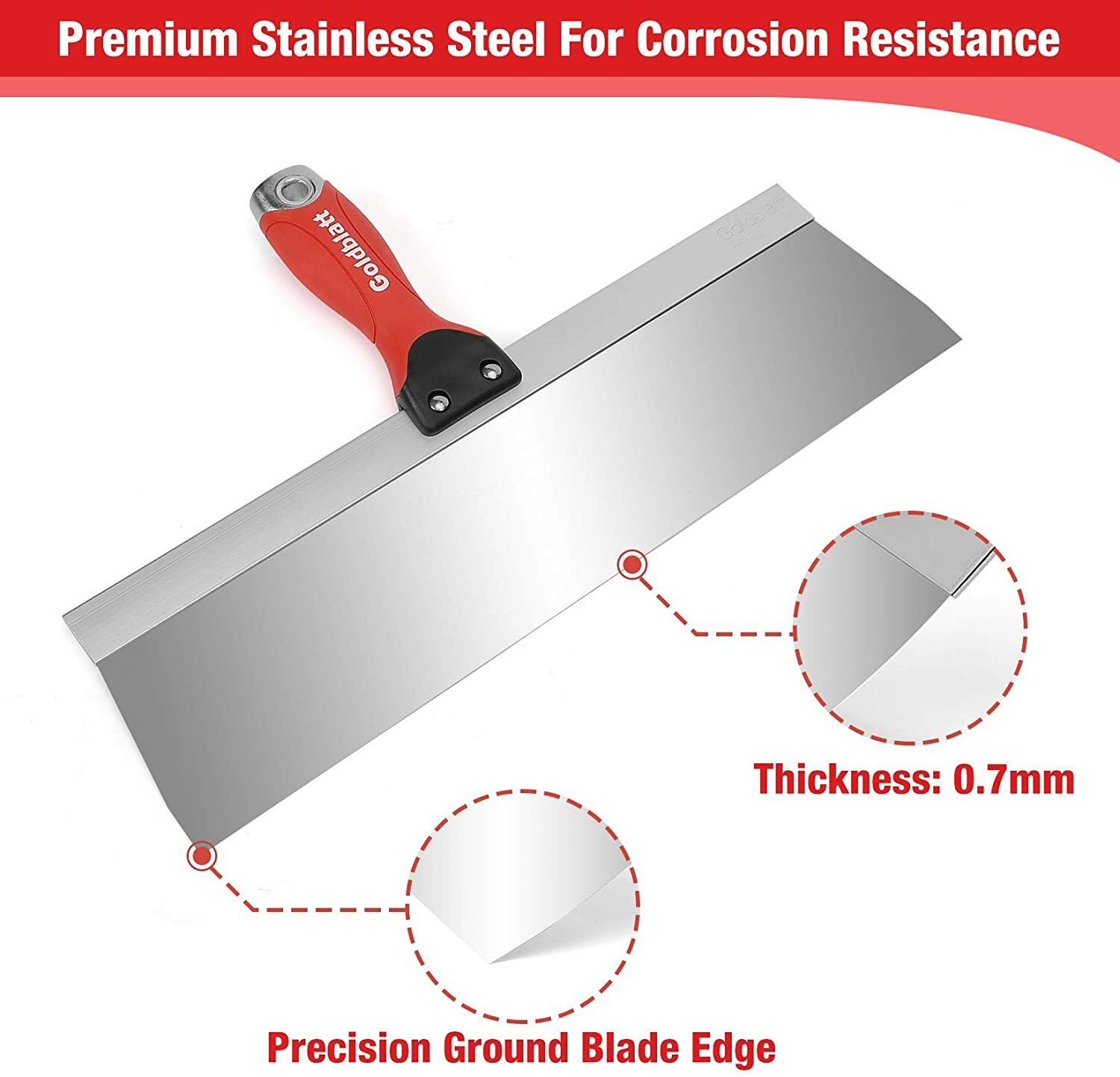 Goldblatt Drywall Tools, Drywall Knife Set 5-Piece Stainless Steel Taping Knives