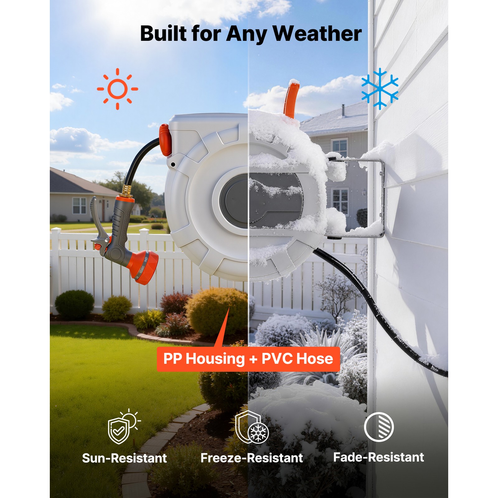 Uimoso Retractable Wall-Mounted Garden Hose Reel 1/2 inx50 ft with 9 Spray Modes