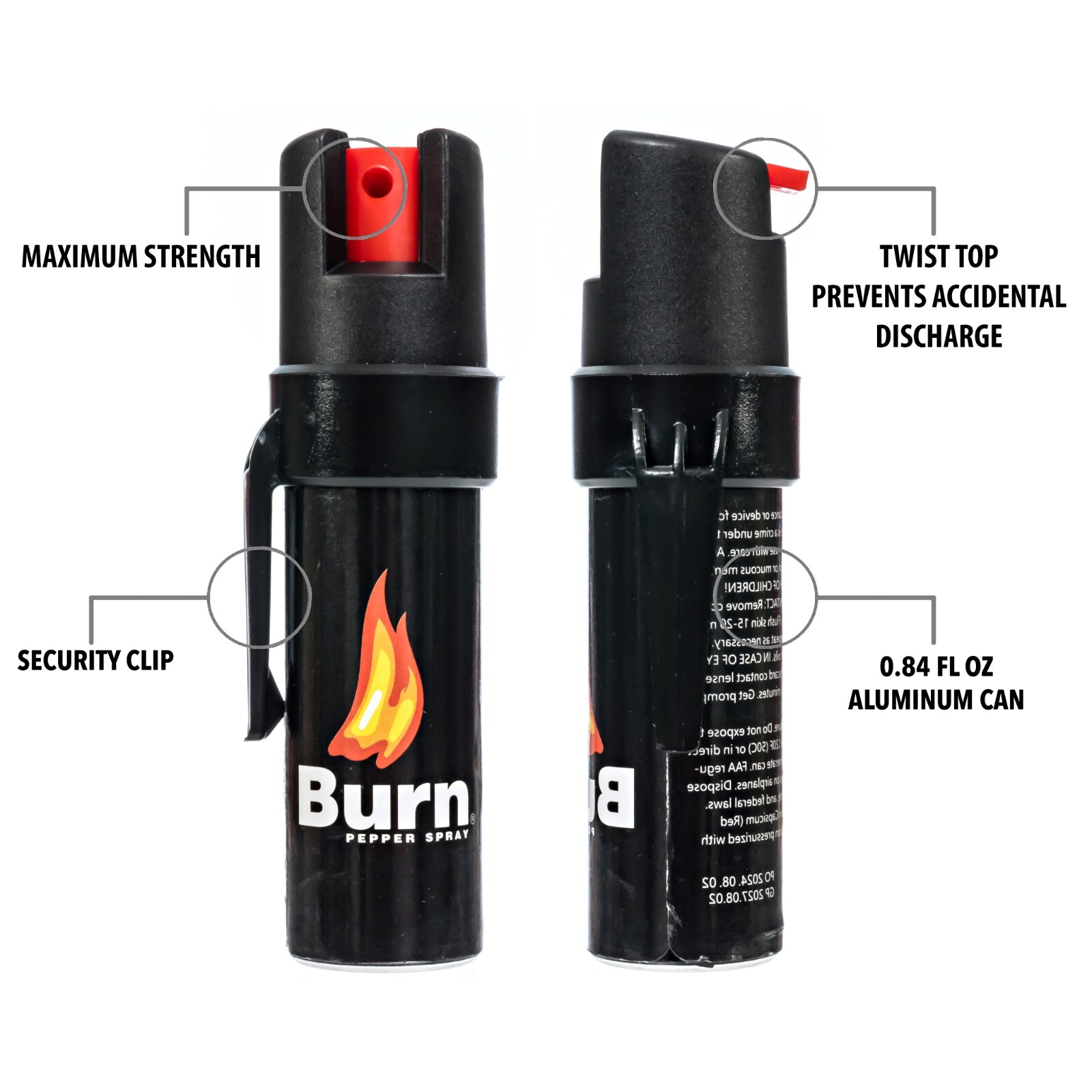2 Pack Burn Pepper Spray 0.84 fl oz Self Defense Security Belt Clip & Twist Top