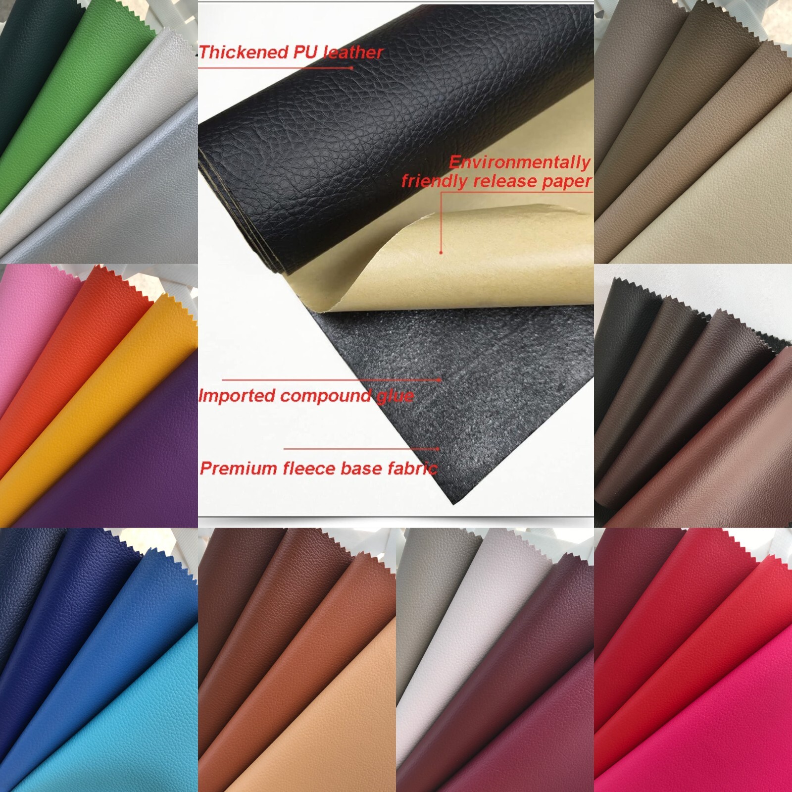 45+ Colors Self-Adhesive Vinyl Fabric Faux Leather 56"Wide Continuous By Yard