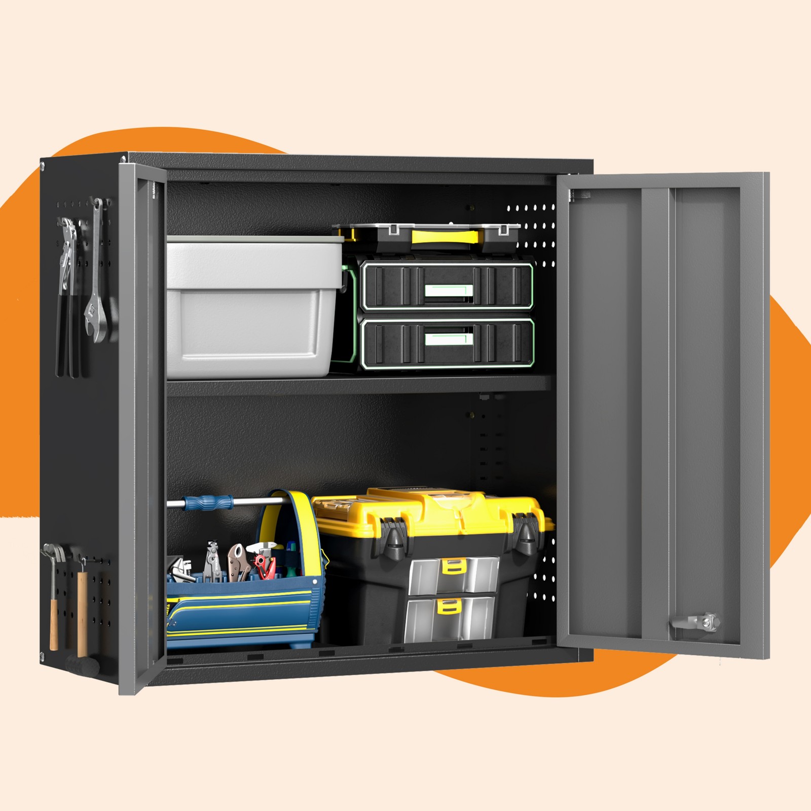 Wall Tool Chest Wall Mounted Tool Box Lockable Tool Storage Cabinet For Garage