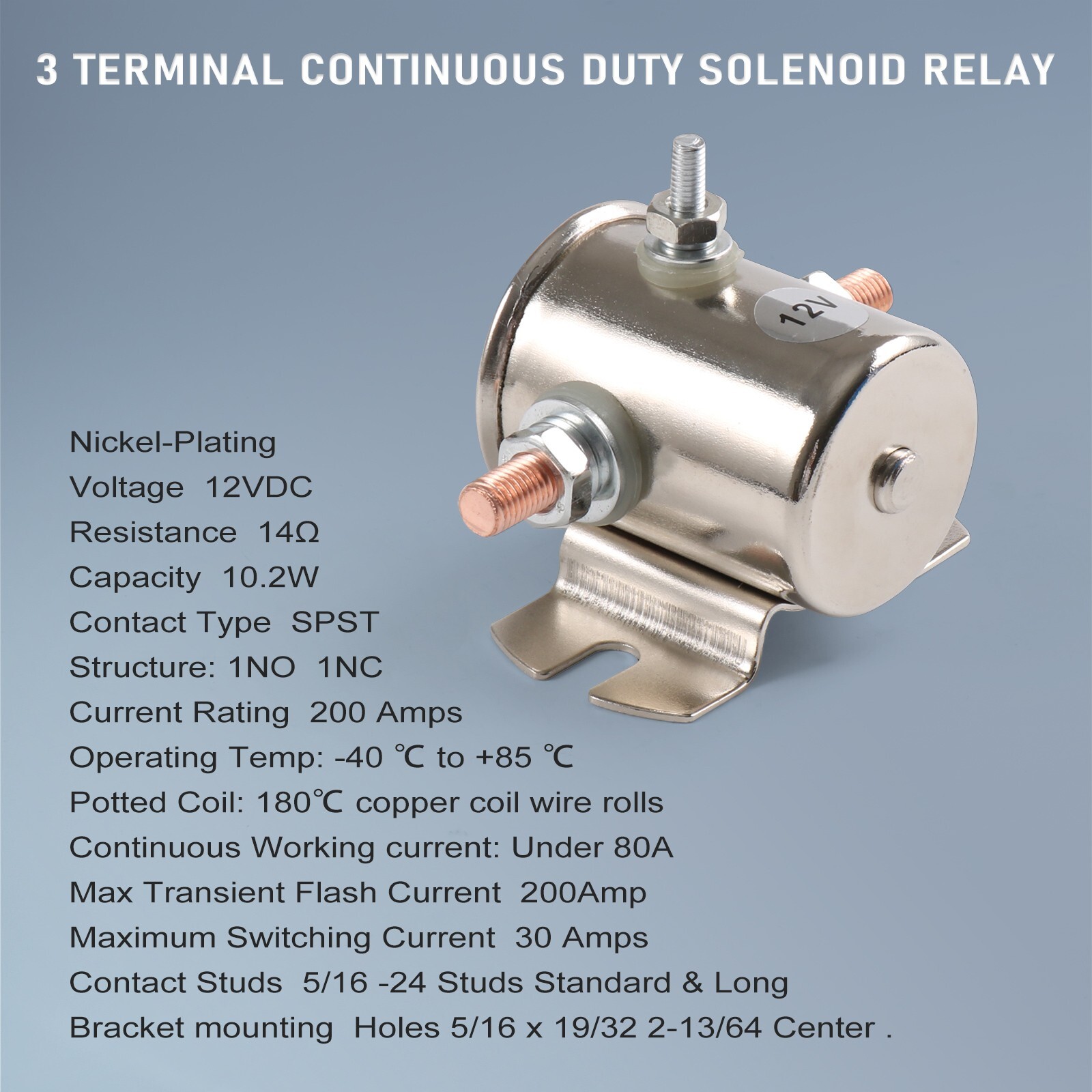 Max 200A 12 V Continuous Solenoid Relay 3 Terminal Heavy Duty Winch Marine