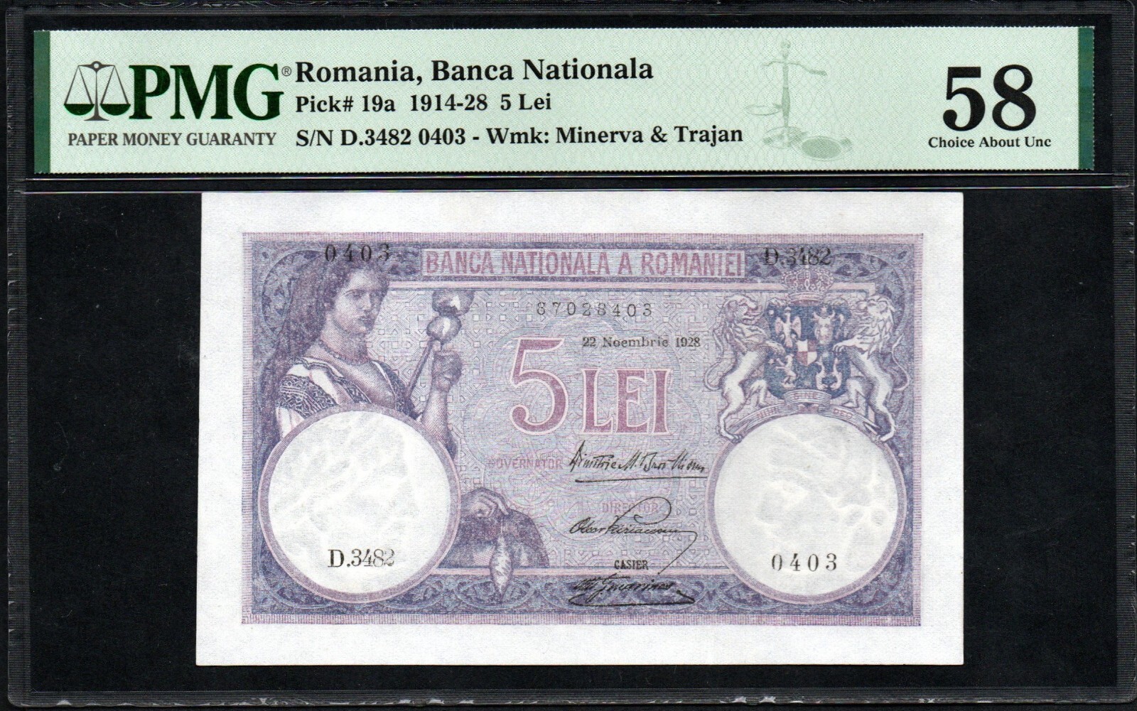 Romania Banca Nationala 5 Lei 1914 1928 19a PMG 58