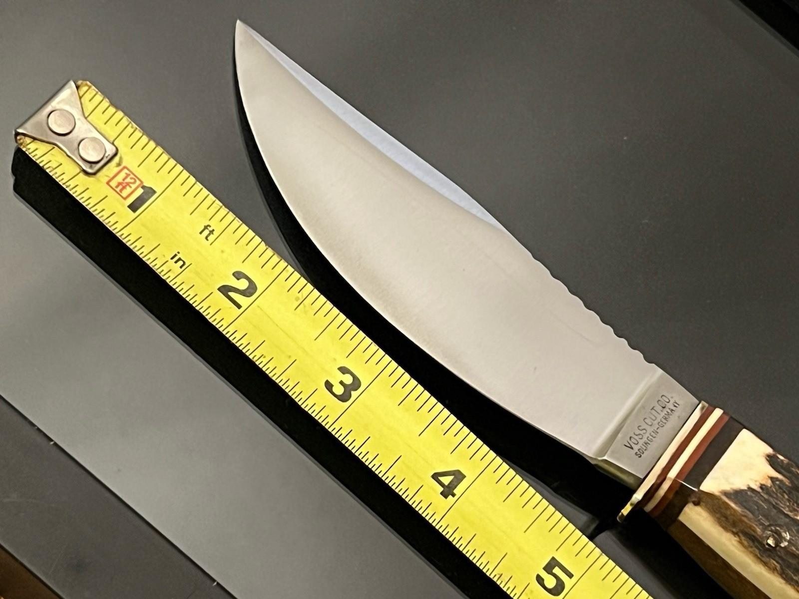 VINTAGE VOSS CUT. CO.GERMANY THICK STAG HUNTING KNIFE SKINNER BLADE 8-1/4” MINT