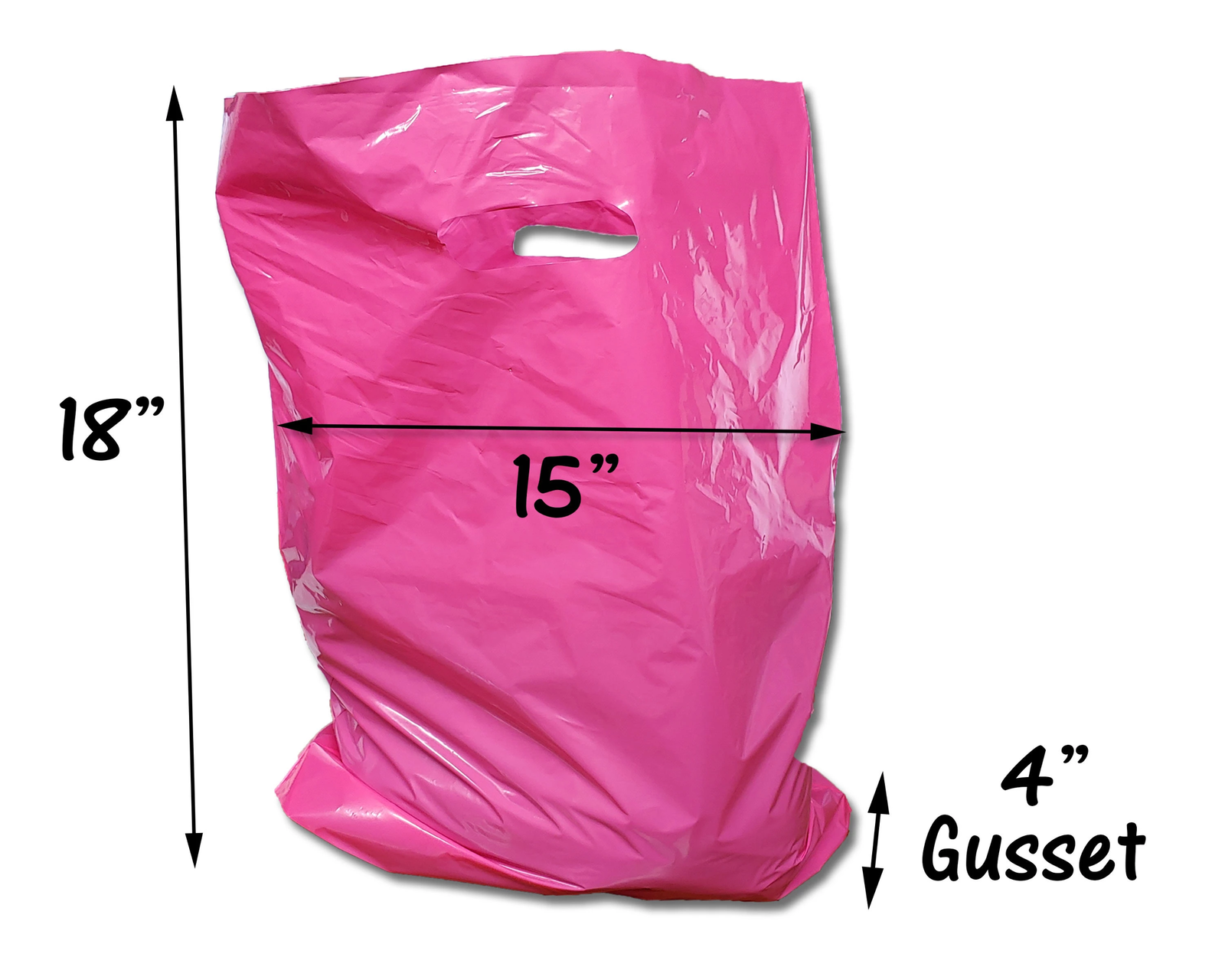 100 Pack Plastic Merchandise Bags, 3 Sizes, 9x12, 12x15, 15x18x4" Die Cut Handle