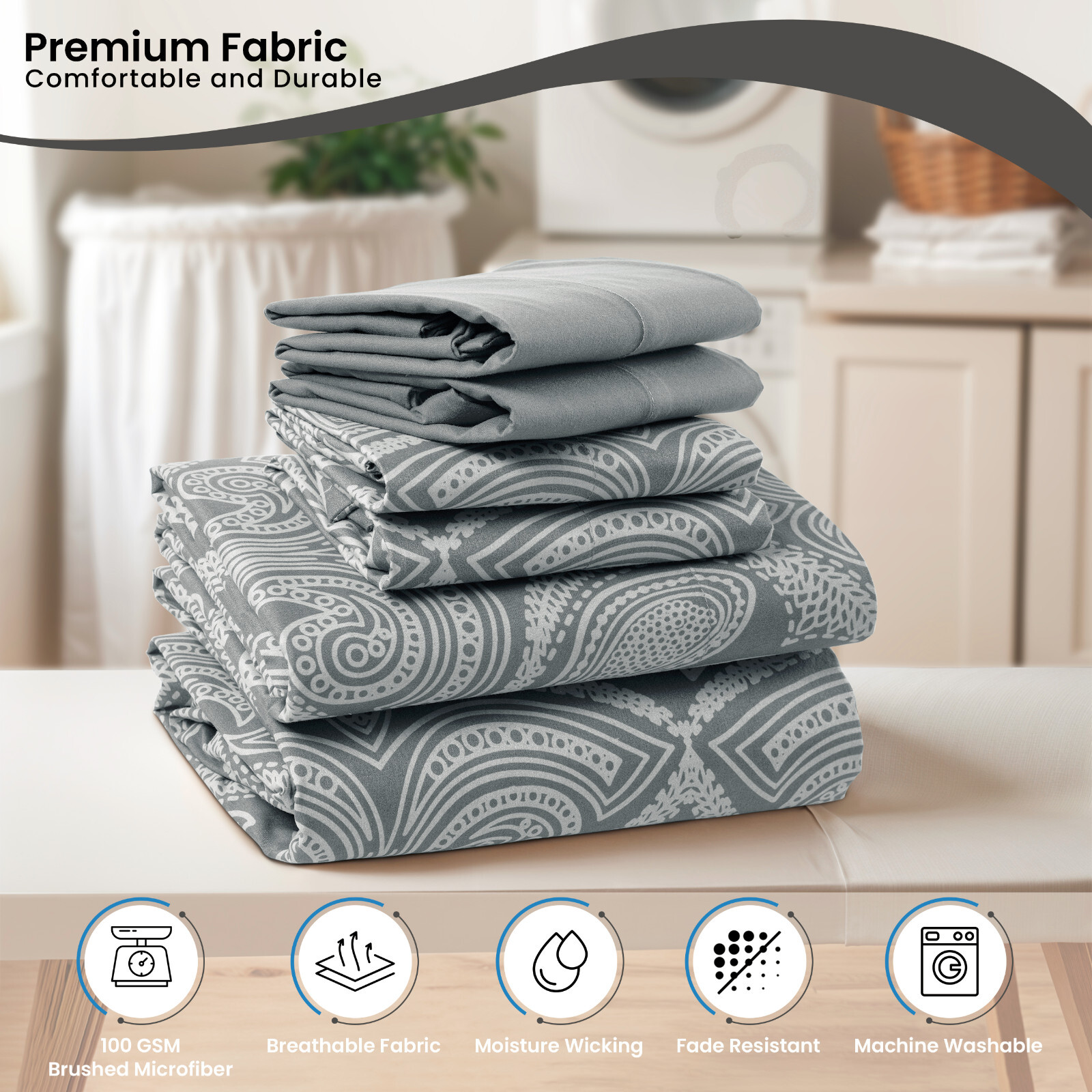 Luxury Deep Pocket 6 Piece Bed Sheet Set 1800 Series Hotel Comfort Paisley Sheet