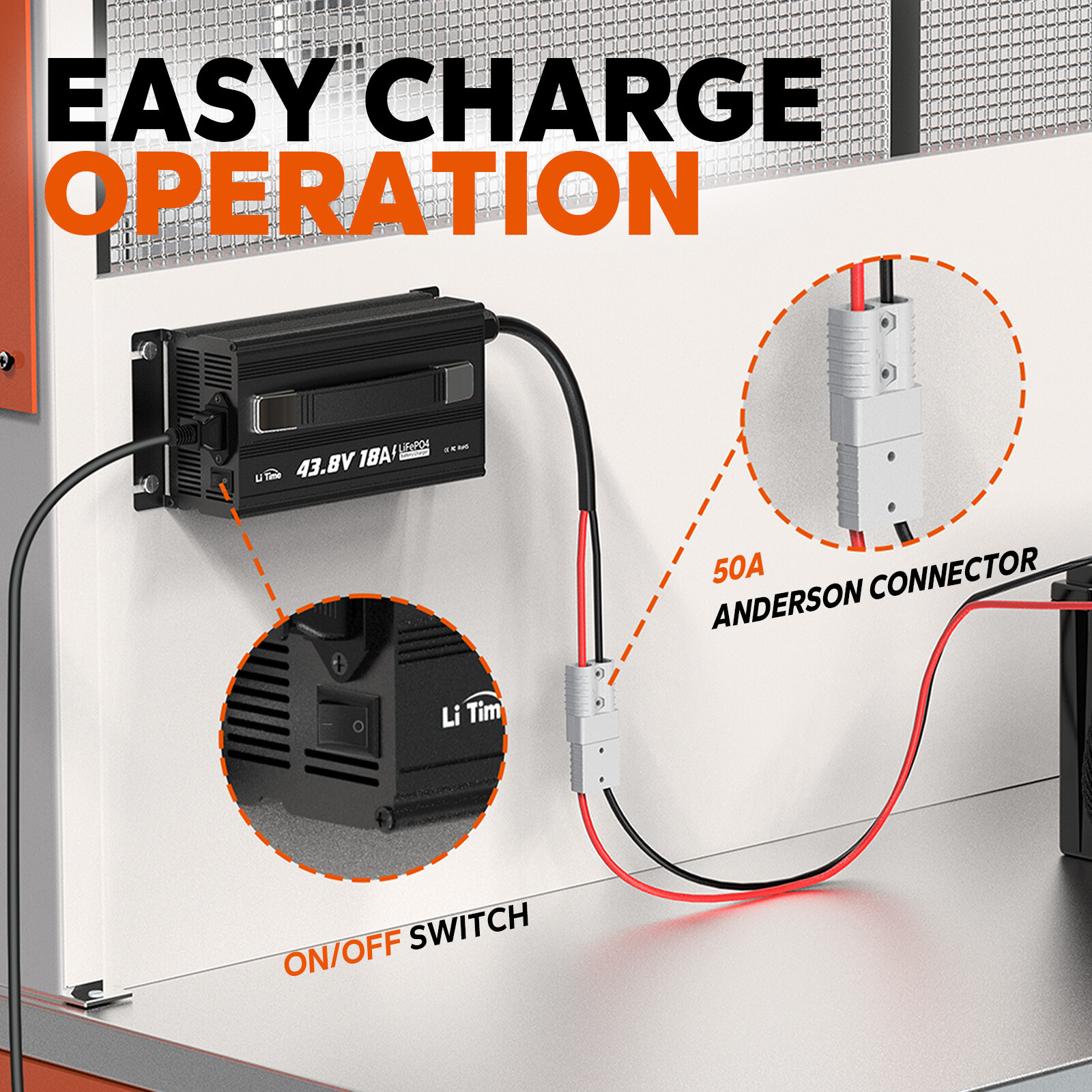 LiTime 36V(43.8V) 18A AC-DC Smart Lithium LiFePO4 Battery Charger Mountable