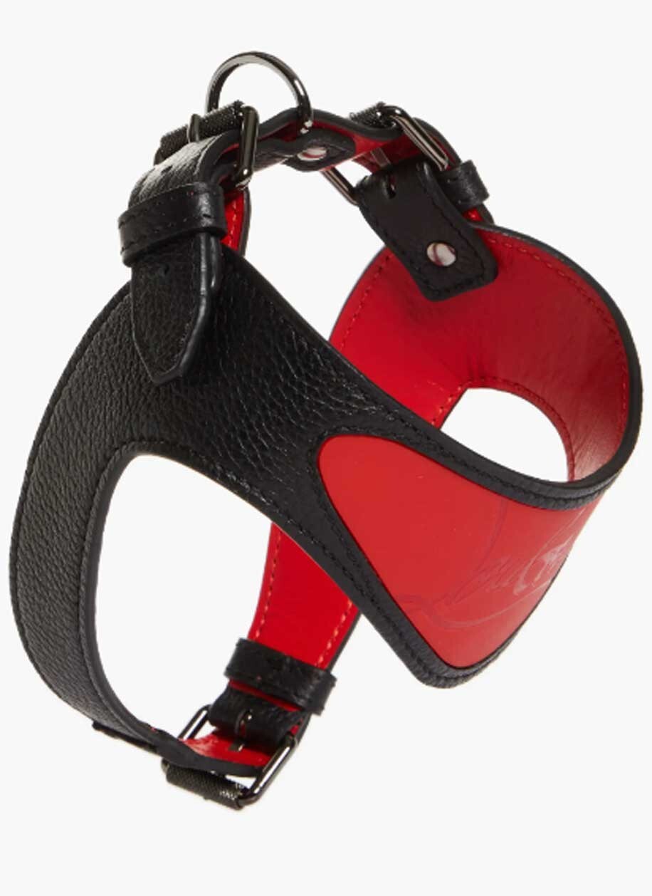 Christian Louboutin Loubiharness Small Leather Dog Harness Collar Black Red