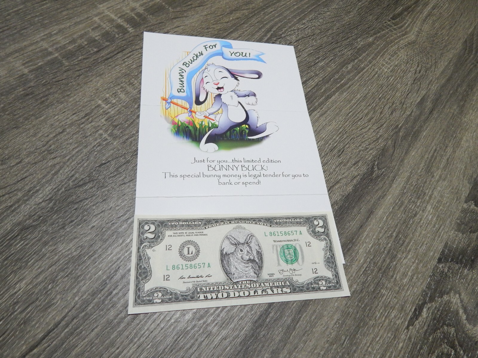 BUNNY BUCKS US $2 TWO DOLLAR BILL NEW CASH HIP, HOP, HOORAY NEW FOR 2024.