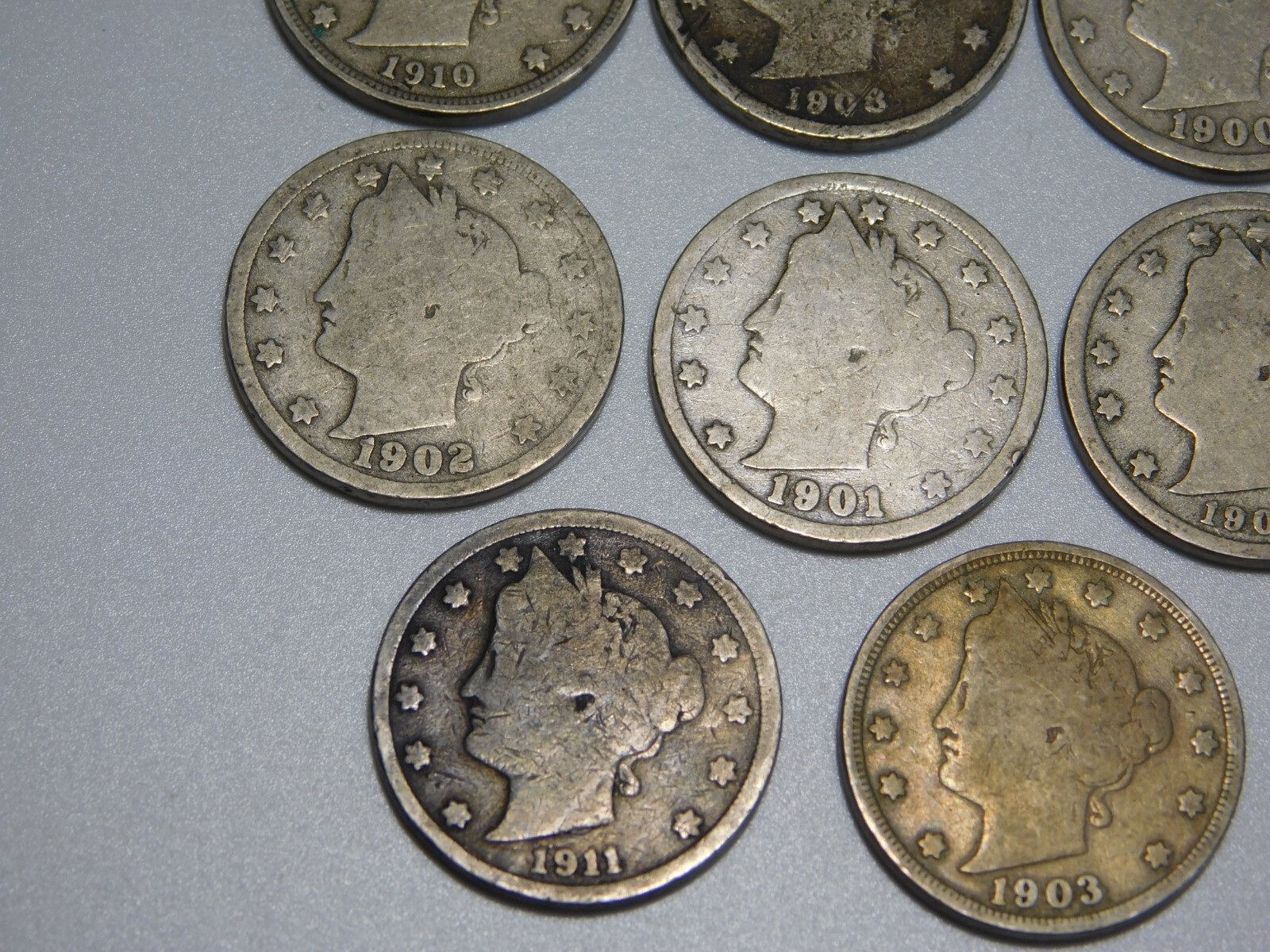 11 LIBERTY HEAD V NICKELS US COIN LOT 1899 1900-01-02-03-04-05-07-08-10-11