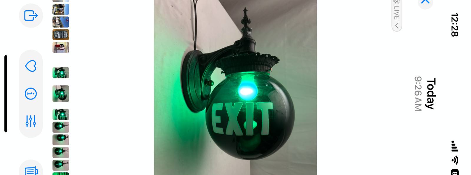 Exit Glass Light Shade Globe Vtg Wall Sconce Green Art Glass USA #L47