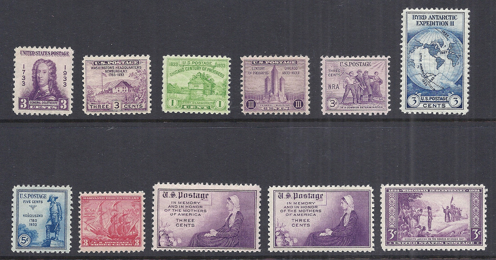 US 1933-1934 Commemorative Year Set / Lot of 11 - MNH Fresh