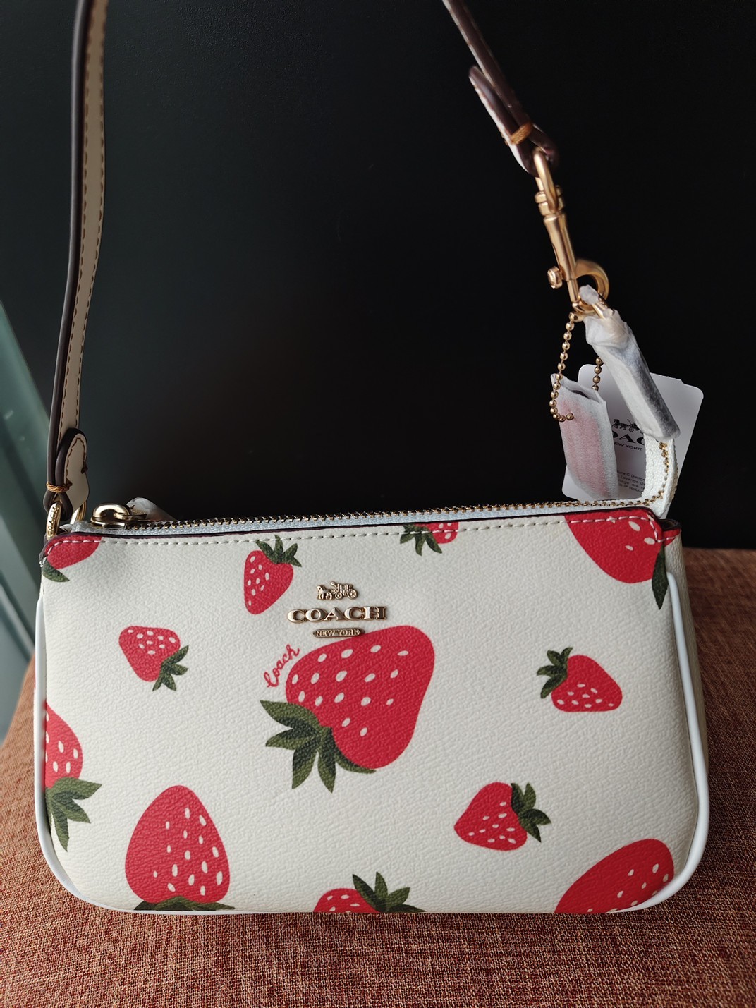 Coach Nolita 19 Cute Strawberry Print Shoulder Bag Fashion Small Handbag