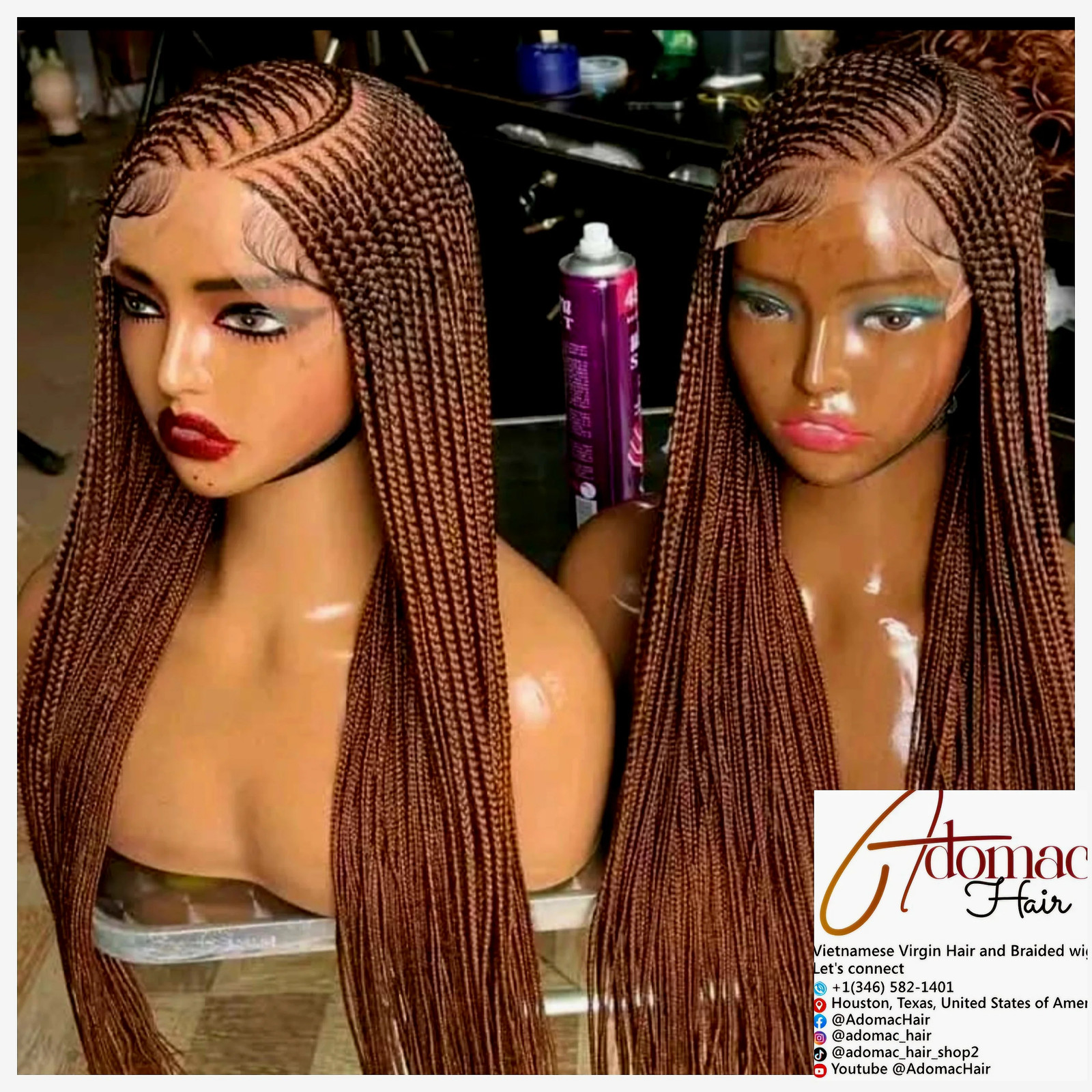 Black 30 & 36inches 360 full lace Braided Wig 008 - Luxury Braided Wig Style