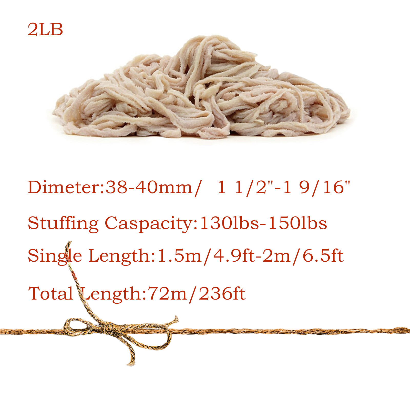 Natural Edible Sausage Casing for Home Sausage Making, Diameter 1.5"