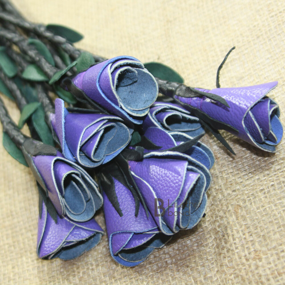 Real Genuine Cow Hide Leather Flogger 9 Braided Falls & Purple Roses Heavy Duty
