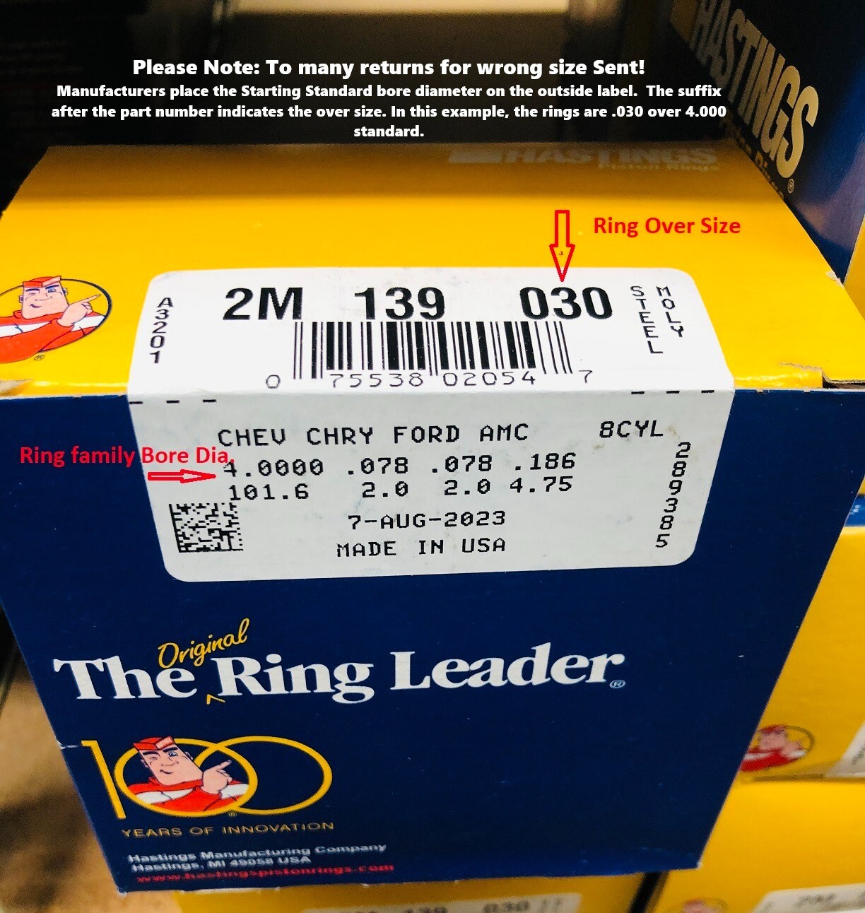 Hastings Moly Piston Rings Set Chevy SBC 327 350 383 5/64 5/64 3/16. Select size