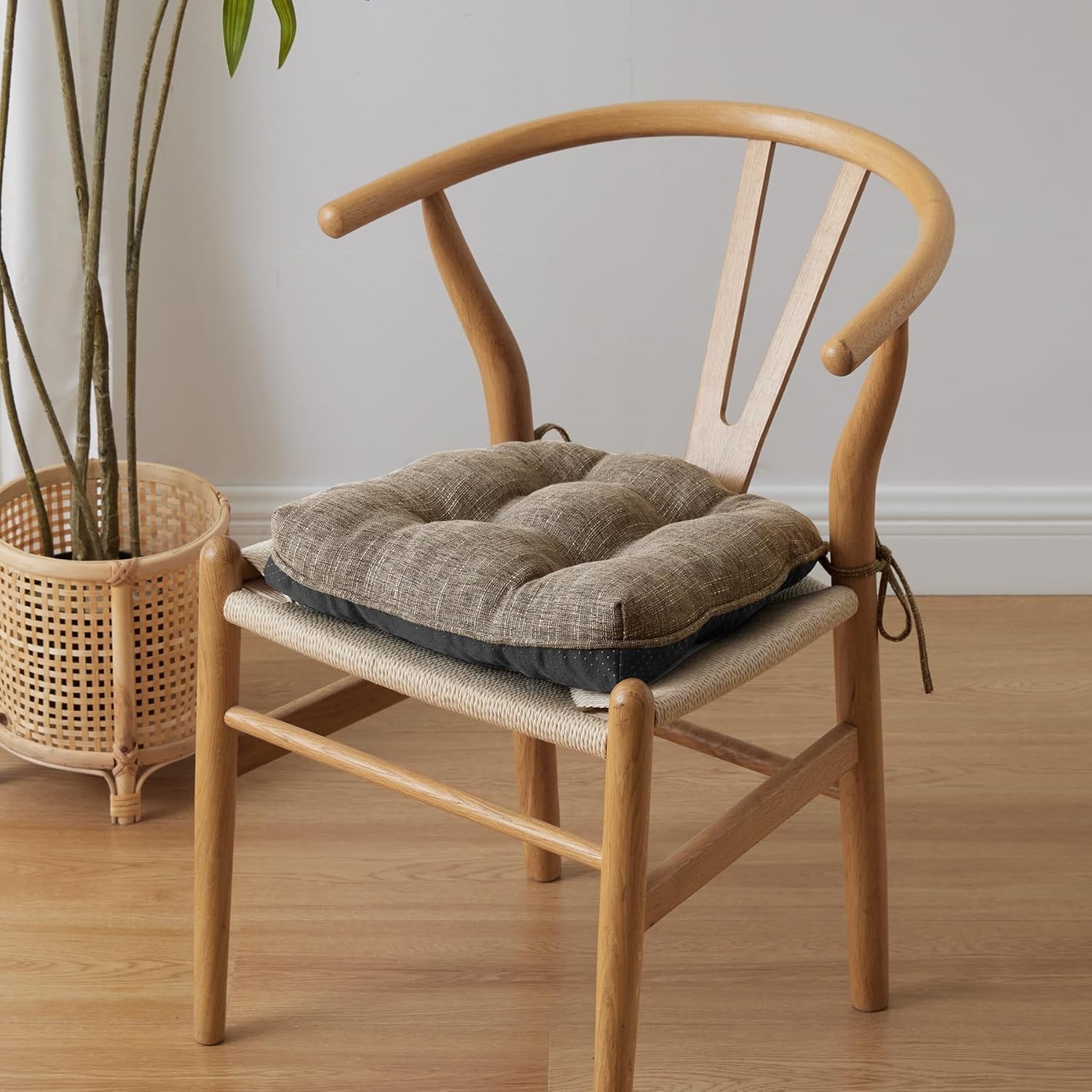 2-Pack Khaki Dining Chair Cushions - Ergonomic, Washable & Non-Slip Backing